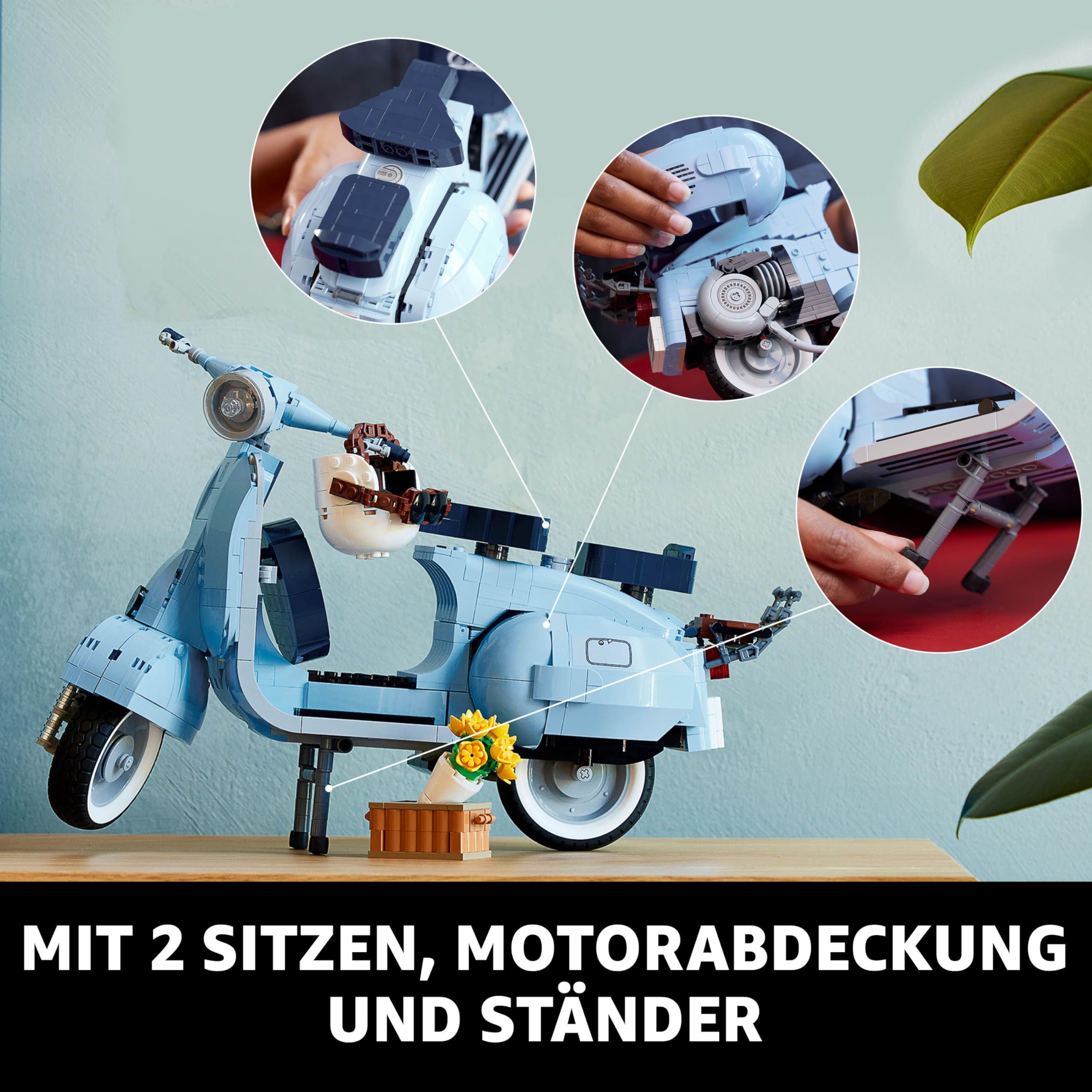 LEGO Icons Vespa 125, Motorrad-Modell zum Bauen, Vintage Roller aus Italien, Modellbausatz für Erwachsene, Austellungsstück als Zimmer-Deko, Geschenke für Frauen und Männer 10298
