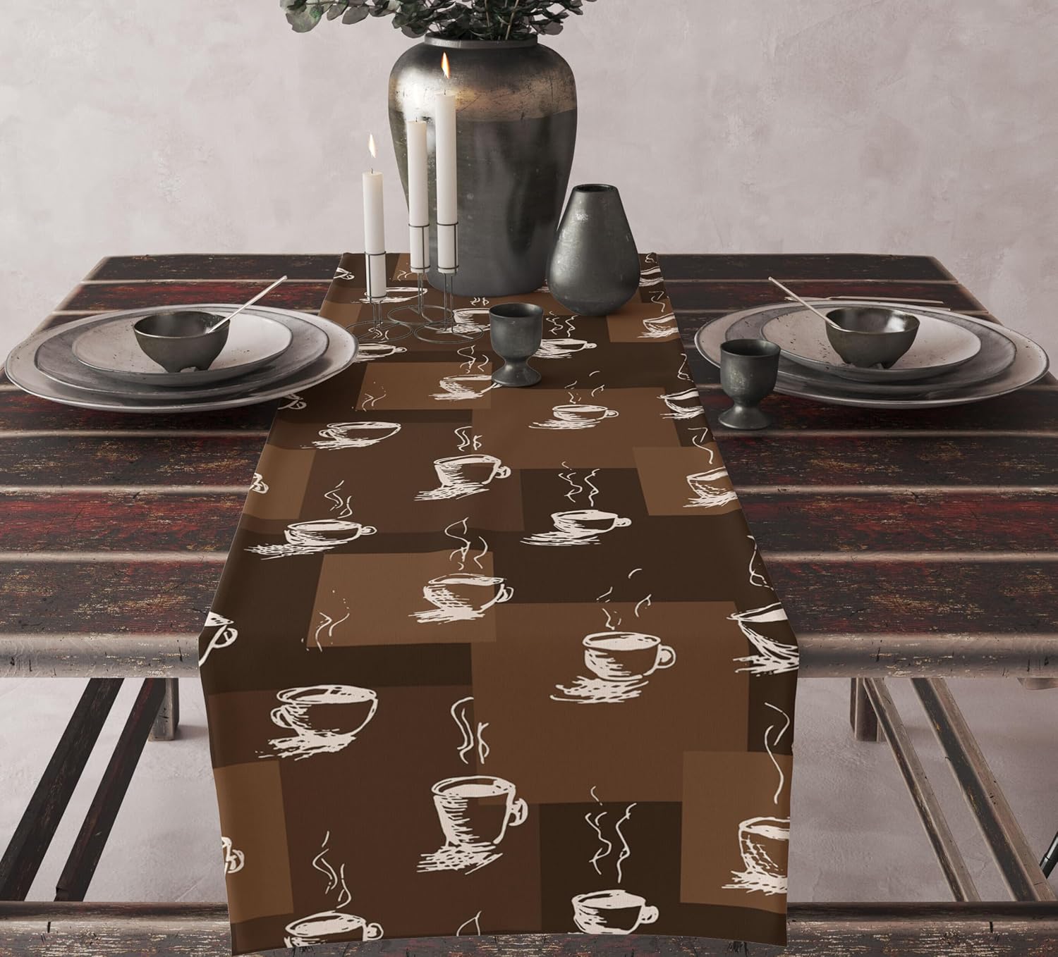 Leaf Decor Table Runner,Retro Green Palm Leaves Tropical Jungle Wild Plants Print Table Runner for Kitchen Dining Room Party Table Decor13x120in