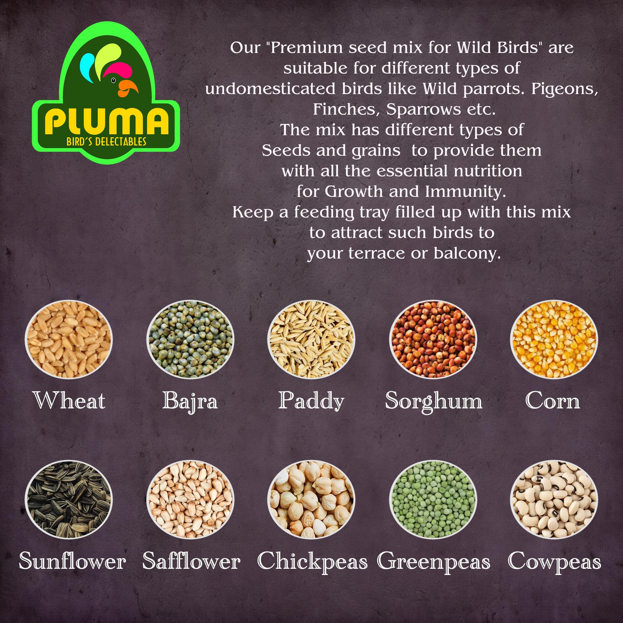 PLUMA BIRD'S DELECTABLES Bird Food for Wild Birds, Parrots, Pigeon, Sparrows, Dove - 800 G | Premium Seed and Millet Mix | Daily Feed for Adult & Self Feeding Birds. 2