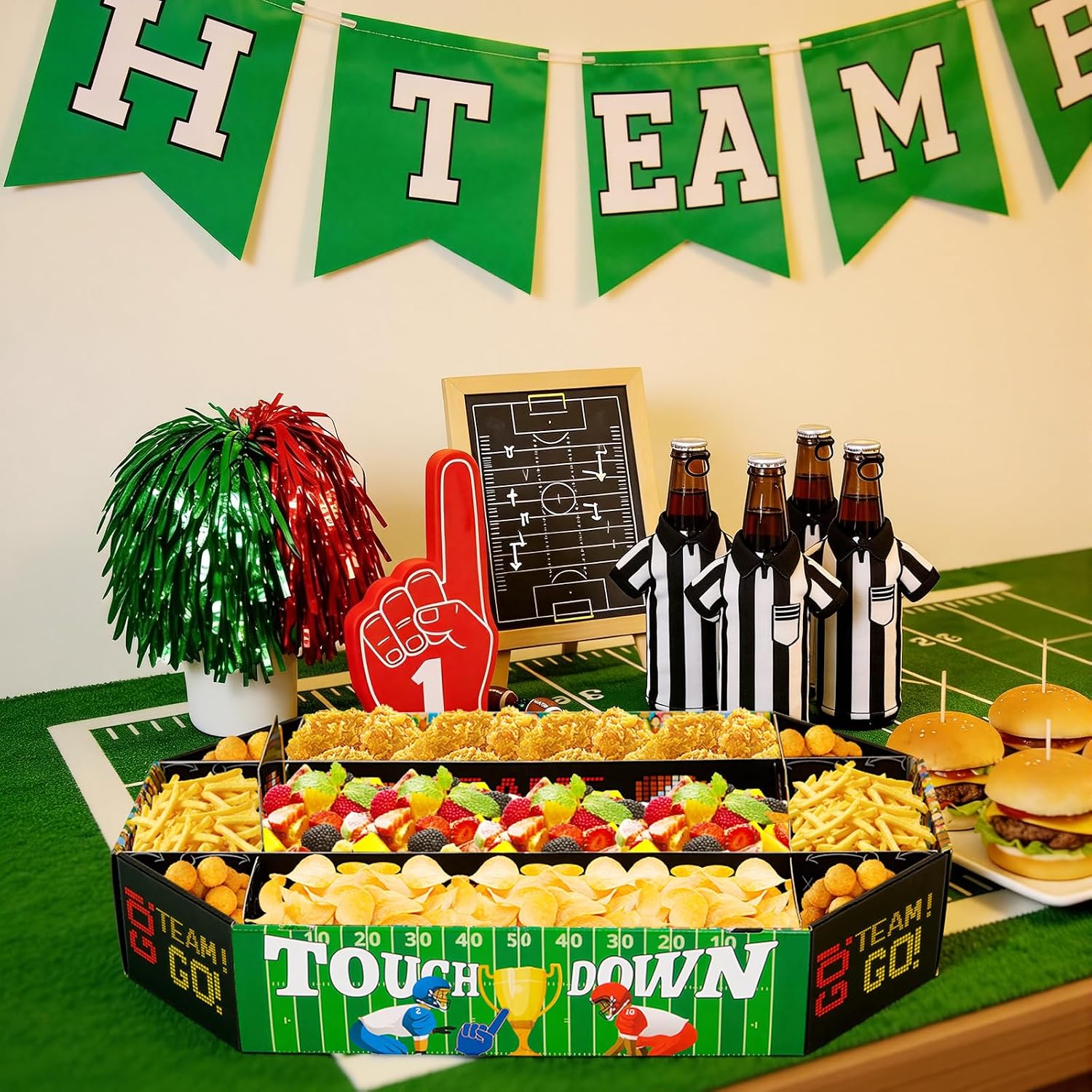 Yotako Football Party Supplies Kit – 24×14 inch Snack Stadium Tray, 9-Compartment Serving Set for Super Bowl 2026, Tailgate, Game Day, Birthday & Party Decorations - 6