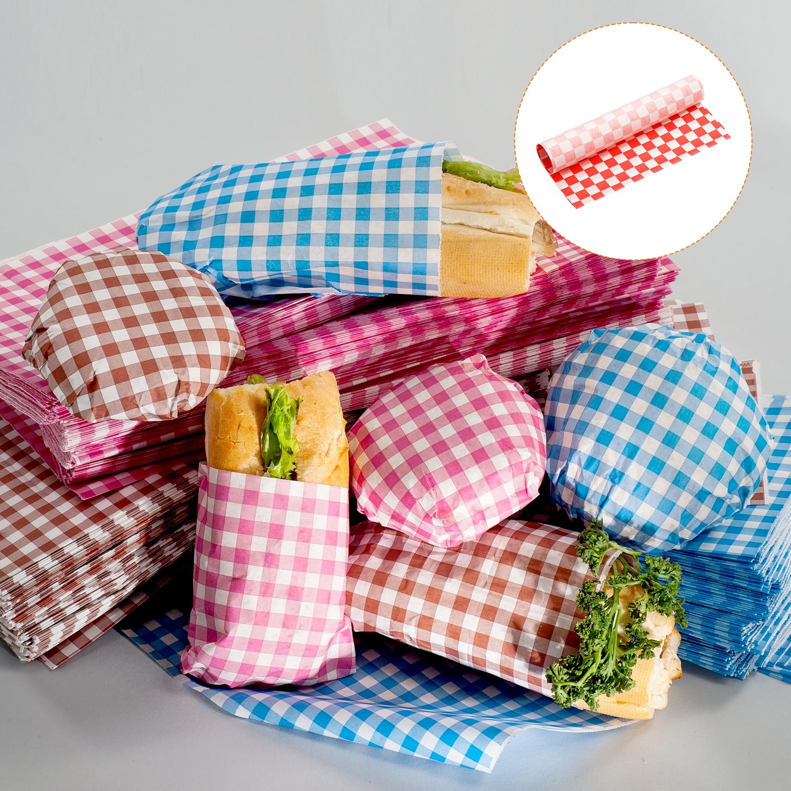 QUARKZMAN 300 Pezzi Carta Oleata A Quadretti 8" X 8" Carta Assorbente Per Alimenti Per Sandwich Rivestimenti Per Forno Cesto Da Picnic Panino Hamburger Rosso