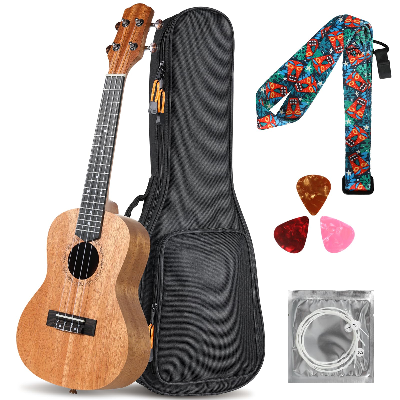 Ukulele Adulte Enfants,Ukulélé Guitare Adulte 21 Pouces,Ukulele Concert Guitare Acoustique,Ukulele Soprano en Bois d'acajou avec Cordes et Sac Transport,Guitare pour Enfants à Partir 6 ans, Marron