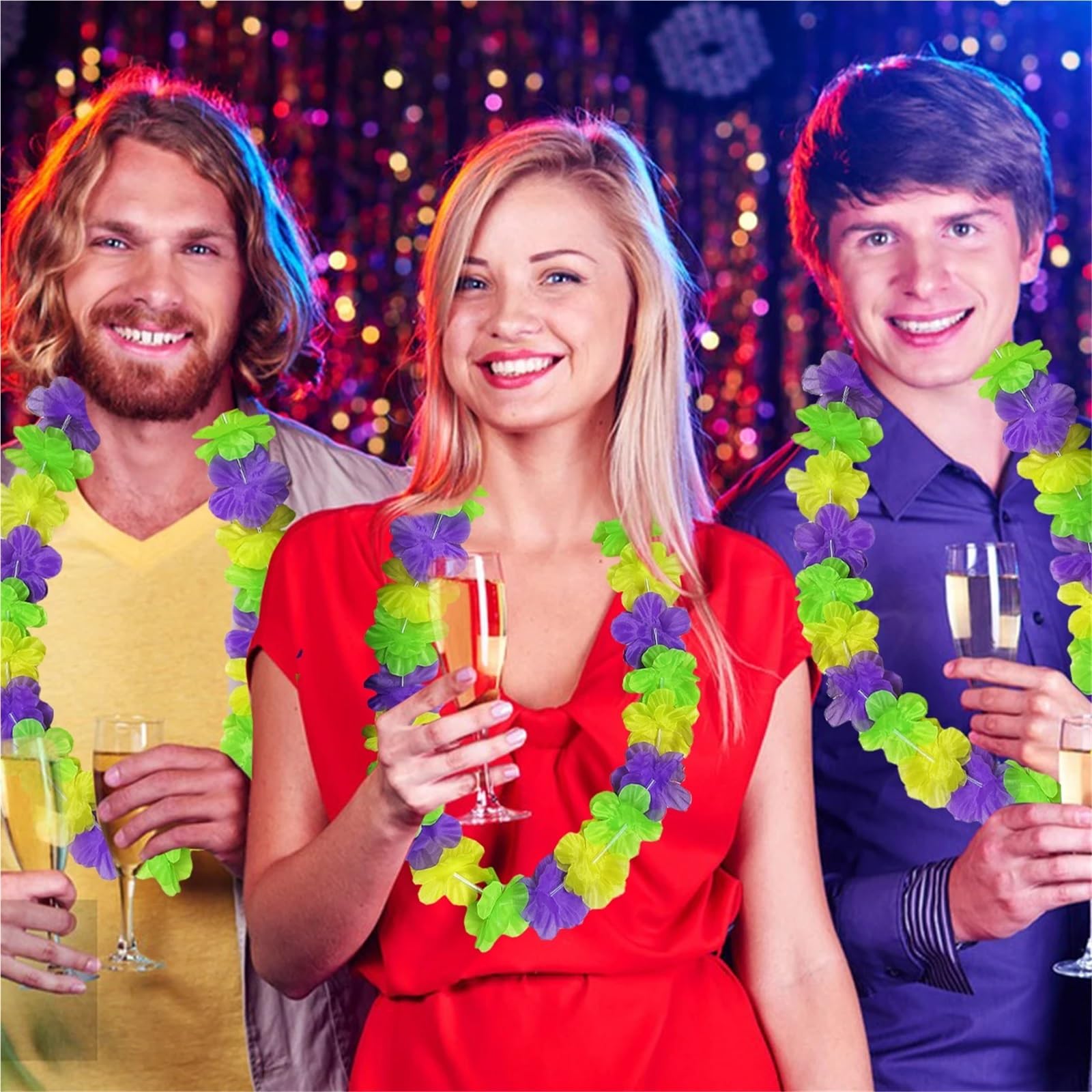 Hawajskie kwiatowe girlandy, Mardi Gras Leis Wielokolorowe tropikalne naszyjniki kwiatowe Girlandy 10/20 szt. Mężczyźni Kobiety Parada(20pcs)