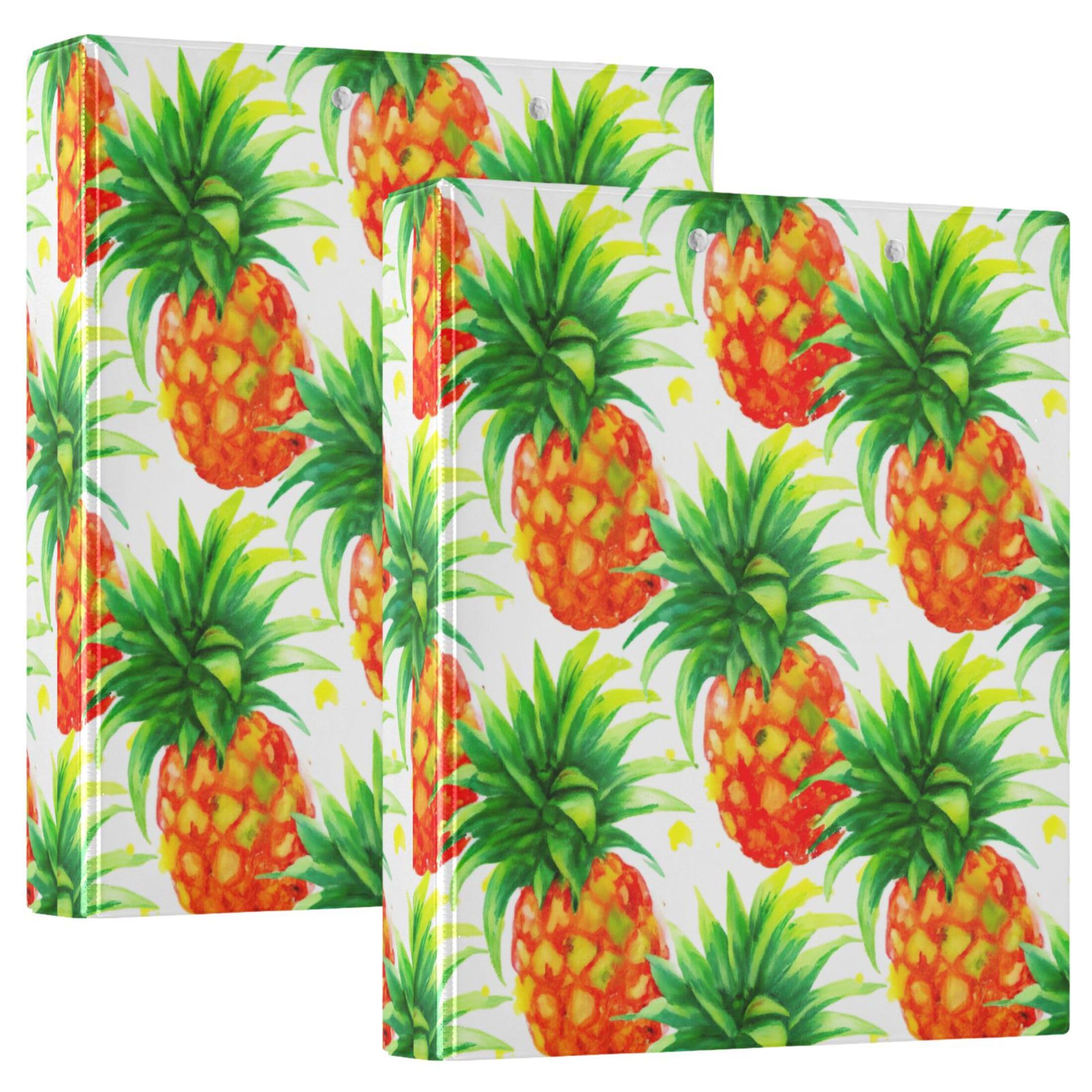 Raccoglitori personalizzati con ananas vibrante da 1 1/2 pollici, 3 anelli, 200 fogli, blocco note, 31,5 x 27 x 6 cm, confezione da 2