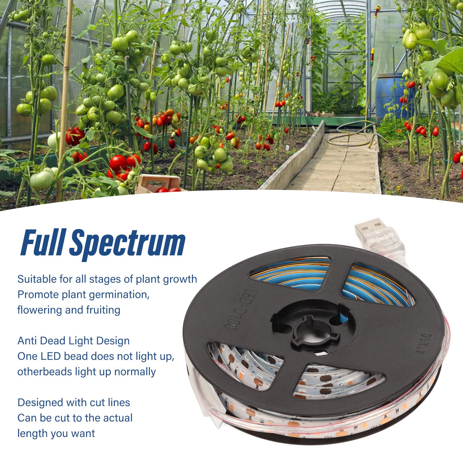 Luci LED Per Piante Impermeabili - Striscia 2mt, Colore Rosa-Viola, Con USB Per Coltivazione Indoor - Foto 5