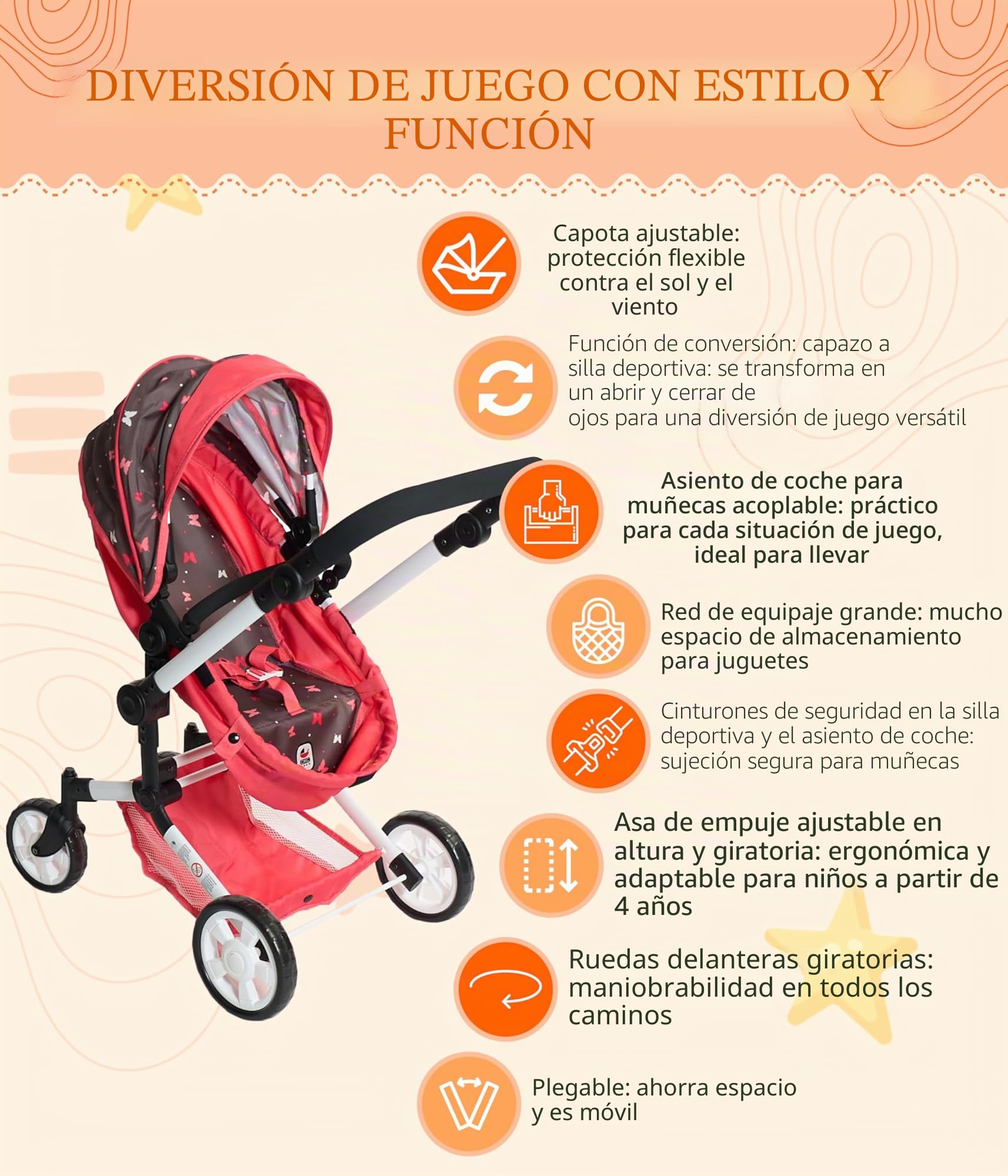 Bayer Chic 2000 - Cochecito para muñecas Linus, 3 en 1 para niños de 4 a 8 años, Juego de Cochecito para muñecas, Vaqueros Grises