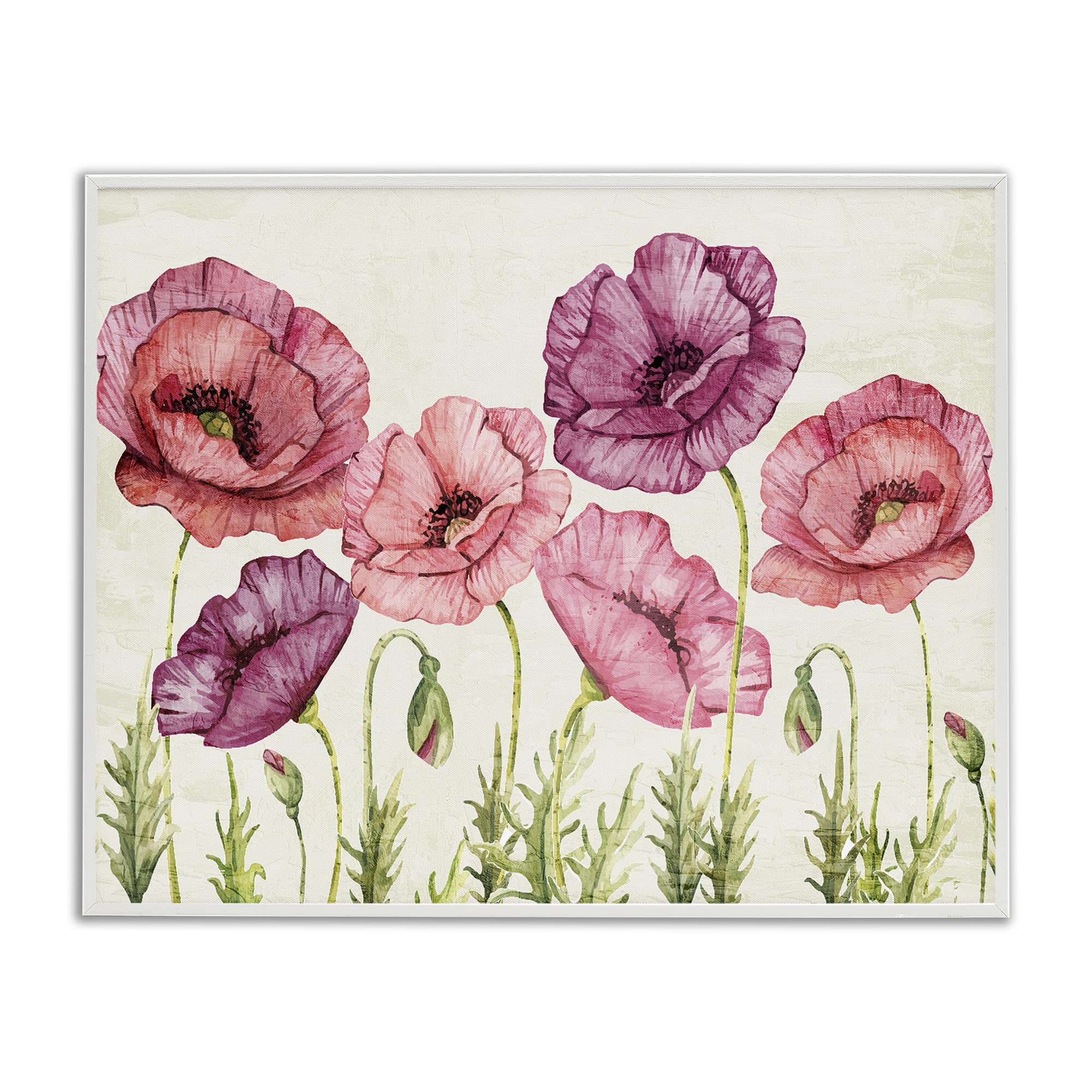 Stupell Industries Coastal White (Textured) 'Poppy Days Vintage Blooms'| Framed Giclee Art