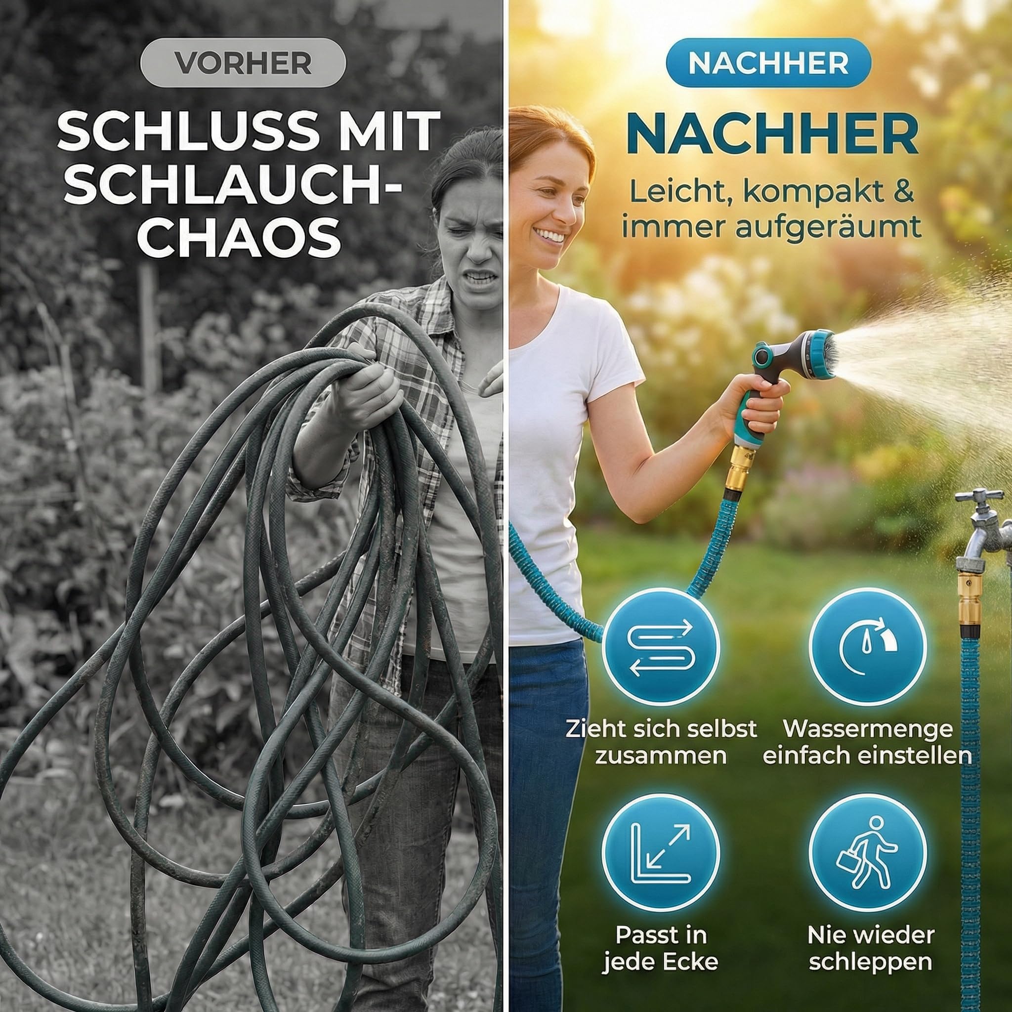 TIREX by xonic® Flexibler Gartenschlauch mit 10 verschiedenen Strahlarten – leichter Wasserschlauch flexibel mit 3-fach Latexkern – dehnbarer Flexschlauch/Gartenschlauch flexibel (Blau, 7,5m)