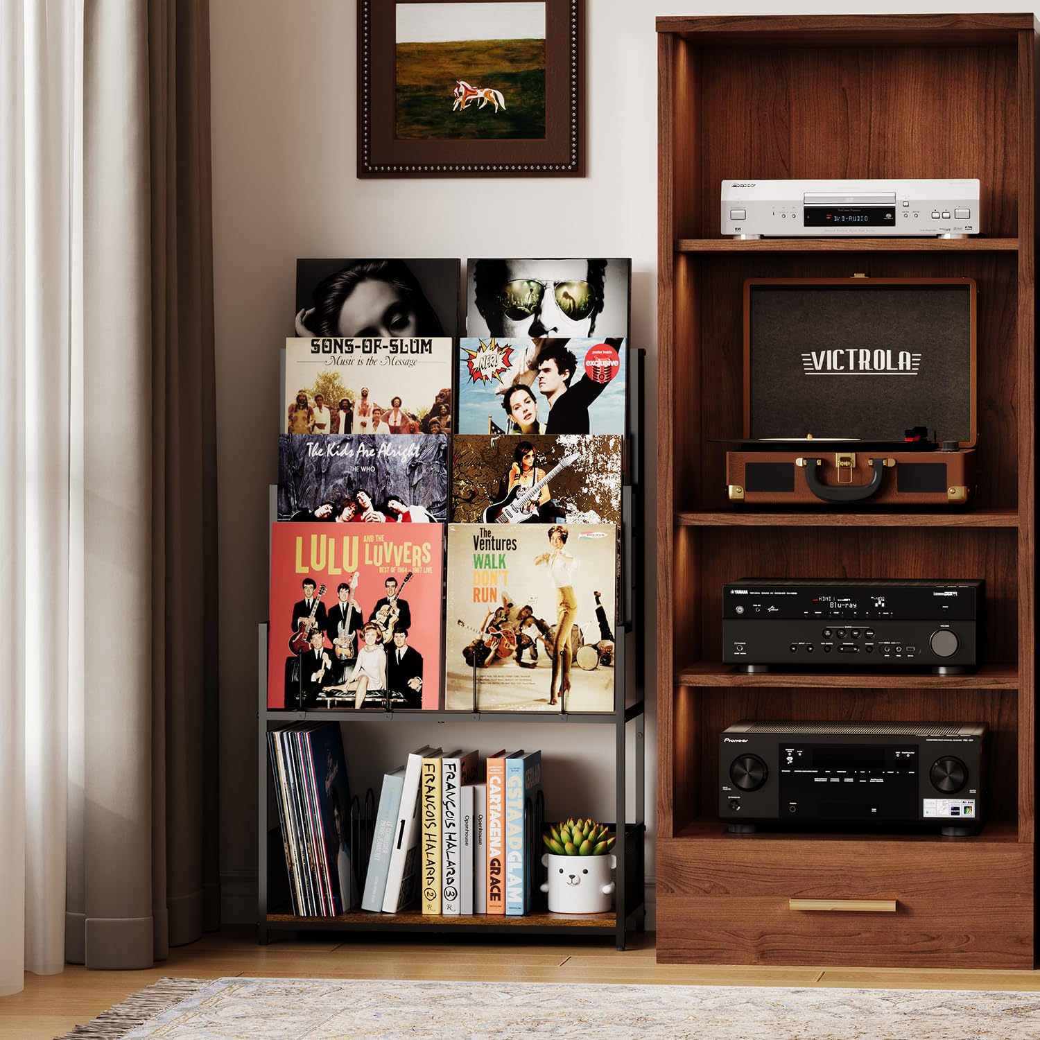 Soporte de almacenamiento de discos de vinilo de 5 niveles con estante de exhibición de discos, organizador de vinilo de gran capacidad, almacenamiento de 250-320 álbumes, estante de metal para LP, CD
