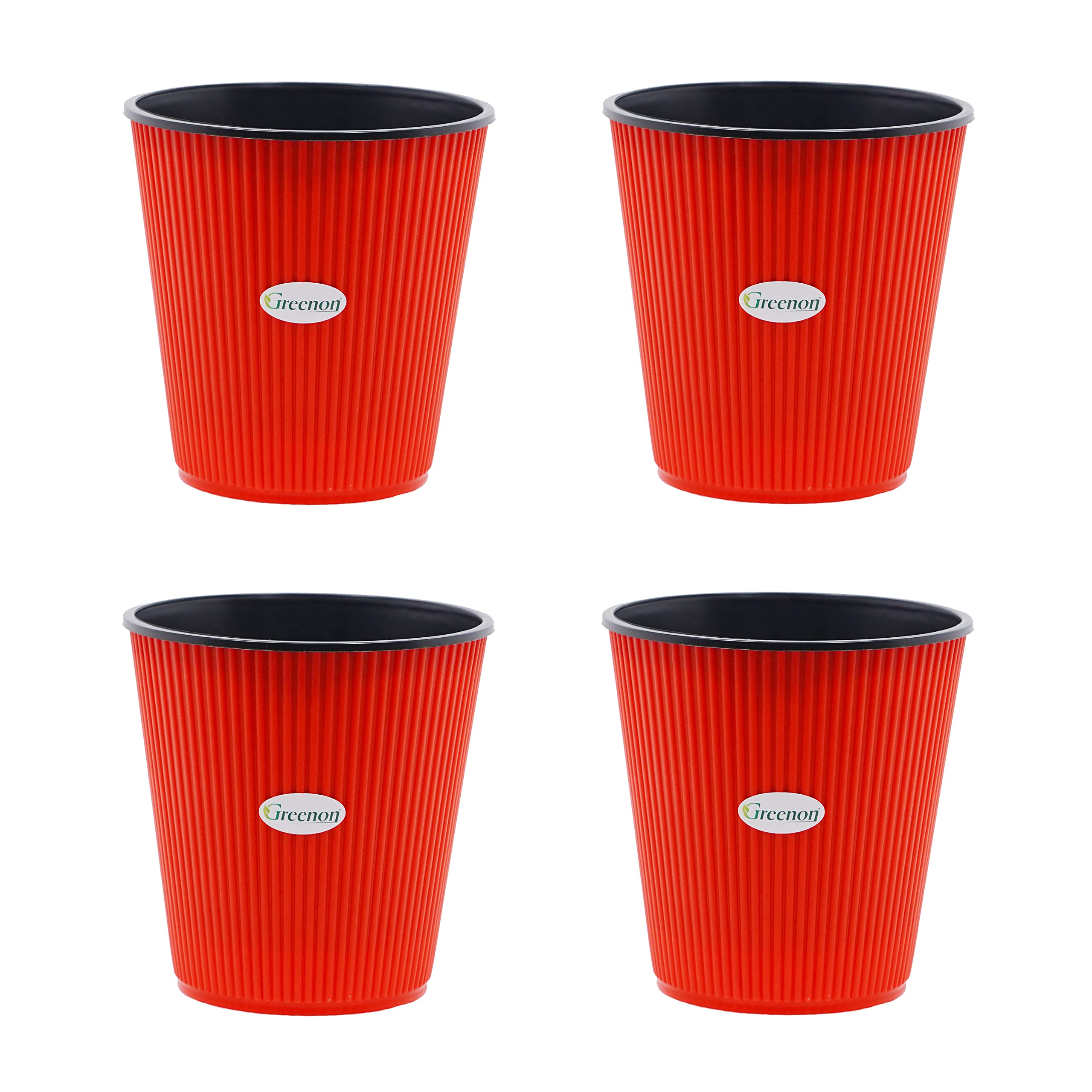 GREENON 7 Inch Small Plant Pot | Pack of 4 | Self Water | Red Outer and Black Inner | Best for Countertop and Tabletop, Balcony | Non-Fadable Planter | Virgin Plastic Gamla | RED 4