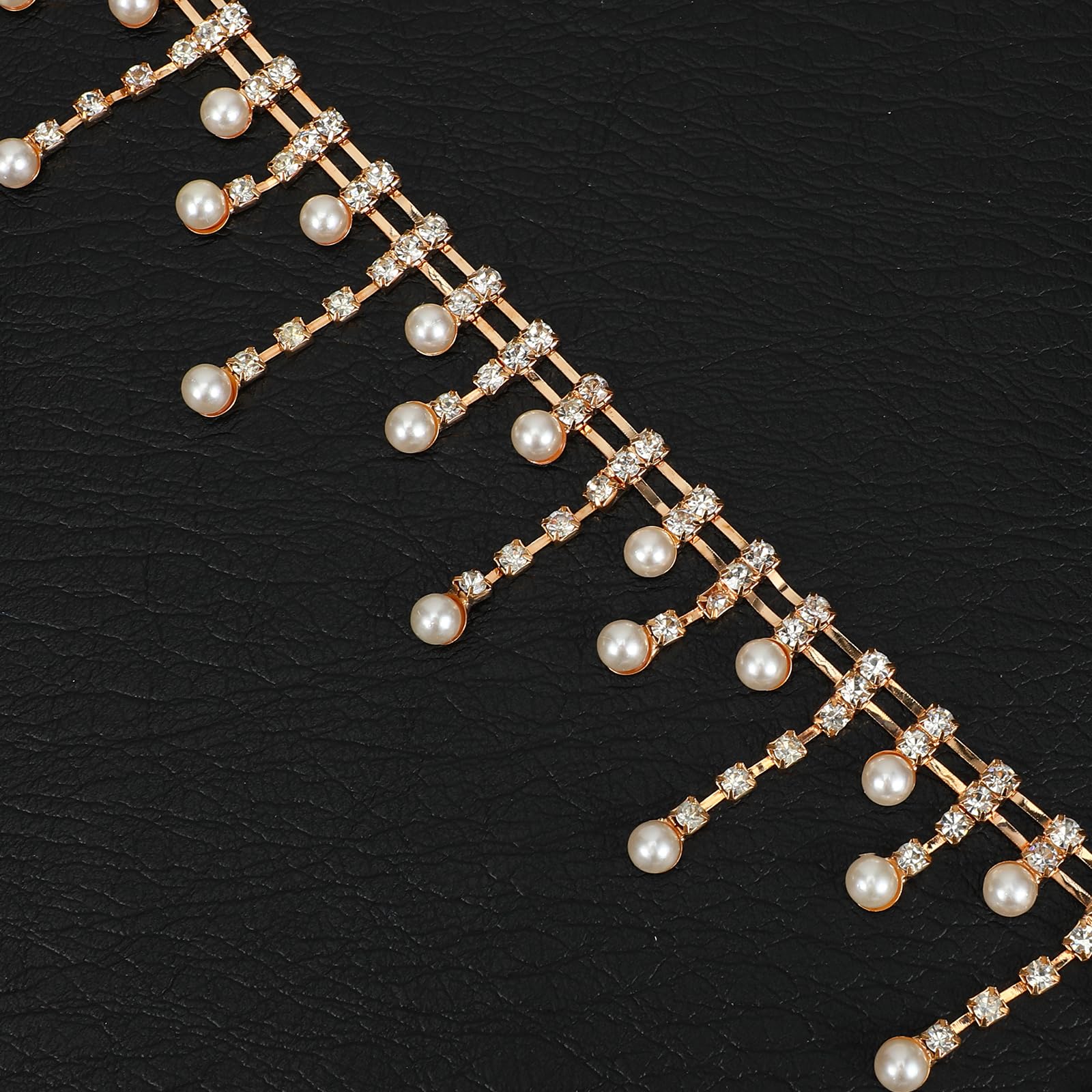 Photo 1 of 1 Yard Rhinestone Tassel Trim Pearl Ribbon, Pearl and Gold Rhinestone Trim Gold Crystal Fringe Applique Ribbon for Carfts Sewing DIY Jewelry, Wedding Dress Crafting, Bridal Bouquet Embellishments