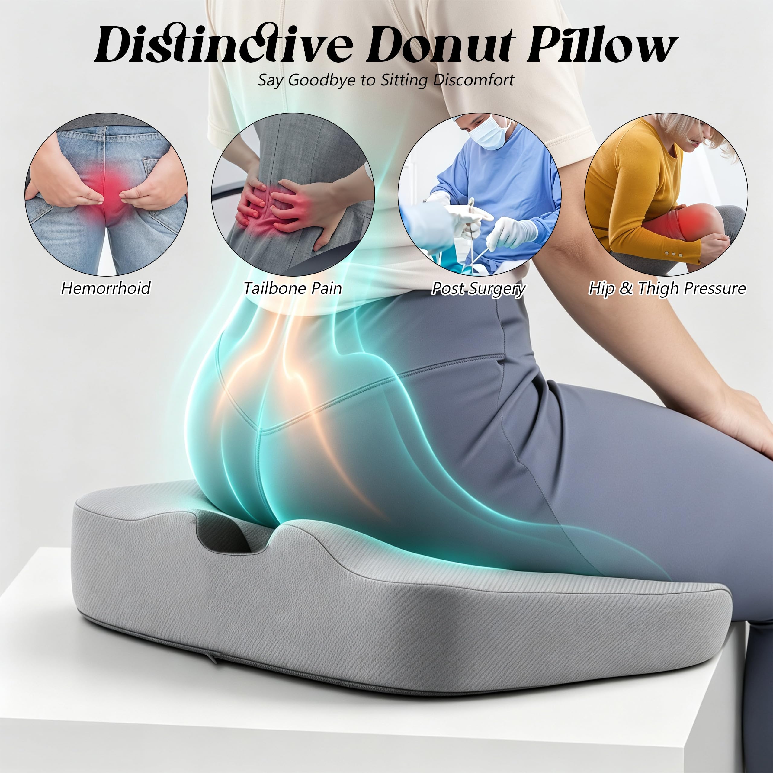 Dekubitus Sitzkissen Steißbeinschmerzen zur Wirksamen Linderung von Hämorrhoiden Prostata Ischias Memory Foam Steißbeinkissen Orthopädisch Sitzring mit Stoffbezug für Bettlägerigkeit Langes Sitzen