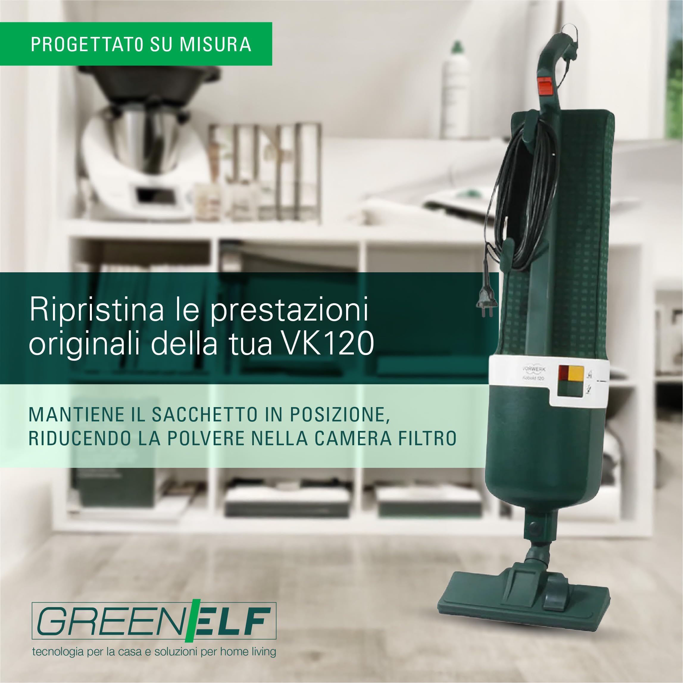 Ricambio Unità Filtro per Folletto VK 120, Sacco Folletto VK120 in Tessuto per Vecchio Modello | 100% Compatibile, Completo con Ghiera, Resistente e Facile da Montare