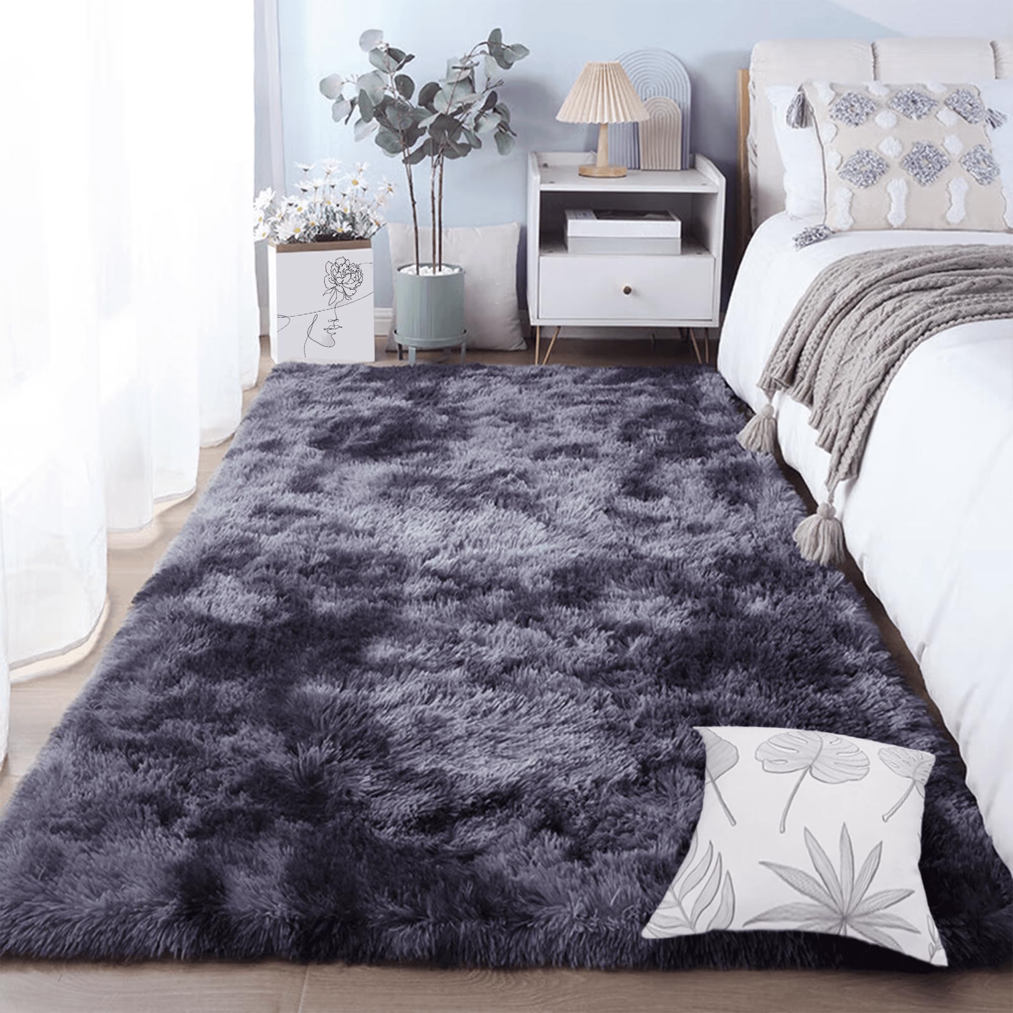 Puszysty Dywan 230 x 310 cm Antypoślizgowy Puszysty Dywan Dla Dzieci Nowoczesny, Przytulny Do Pokoju Dziecięcego Salonu, Ciemny szary