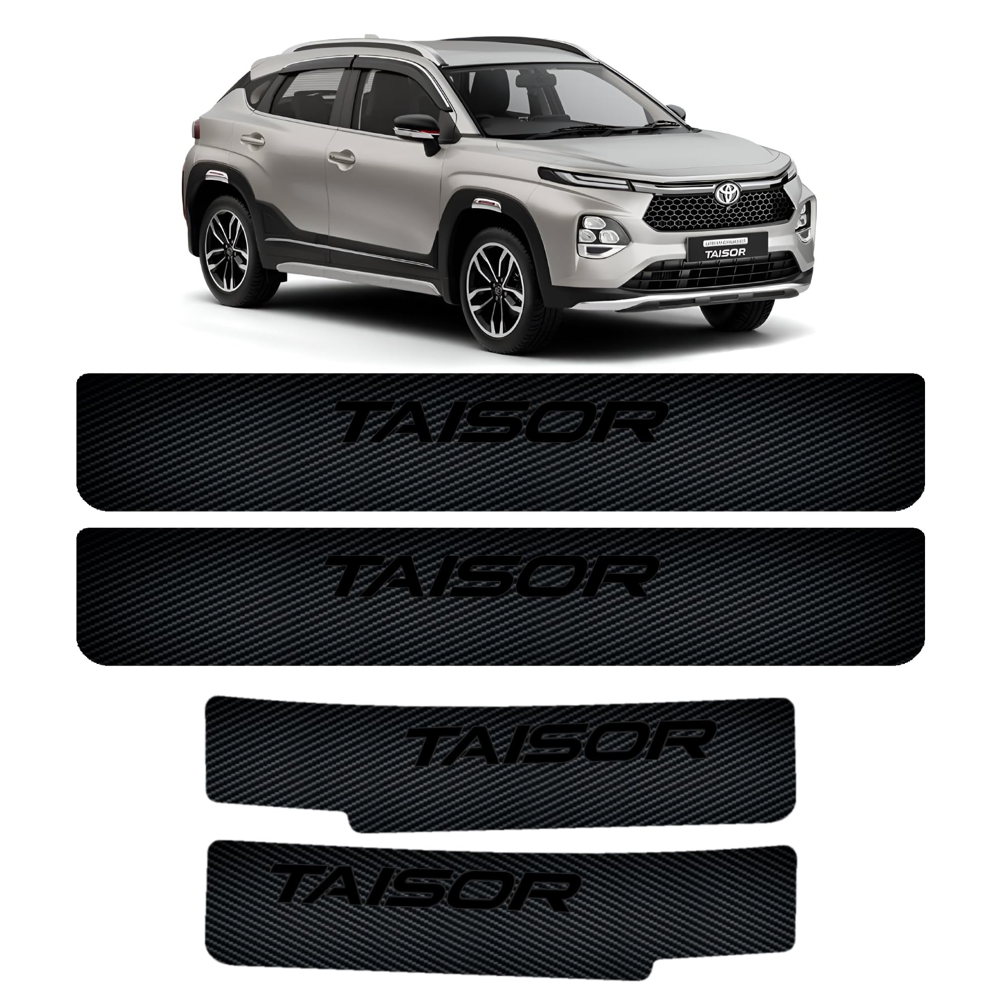 D WRAPS Toyota Taisor Door Sill Protector – 4pcs Carbon Fiber Anti-Scratch Entry Guard Sticker with Glossy Taisor Logo – Waterproof, Precut, Easy Install – Taisor Accessories