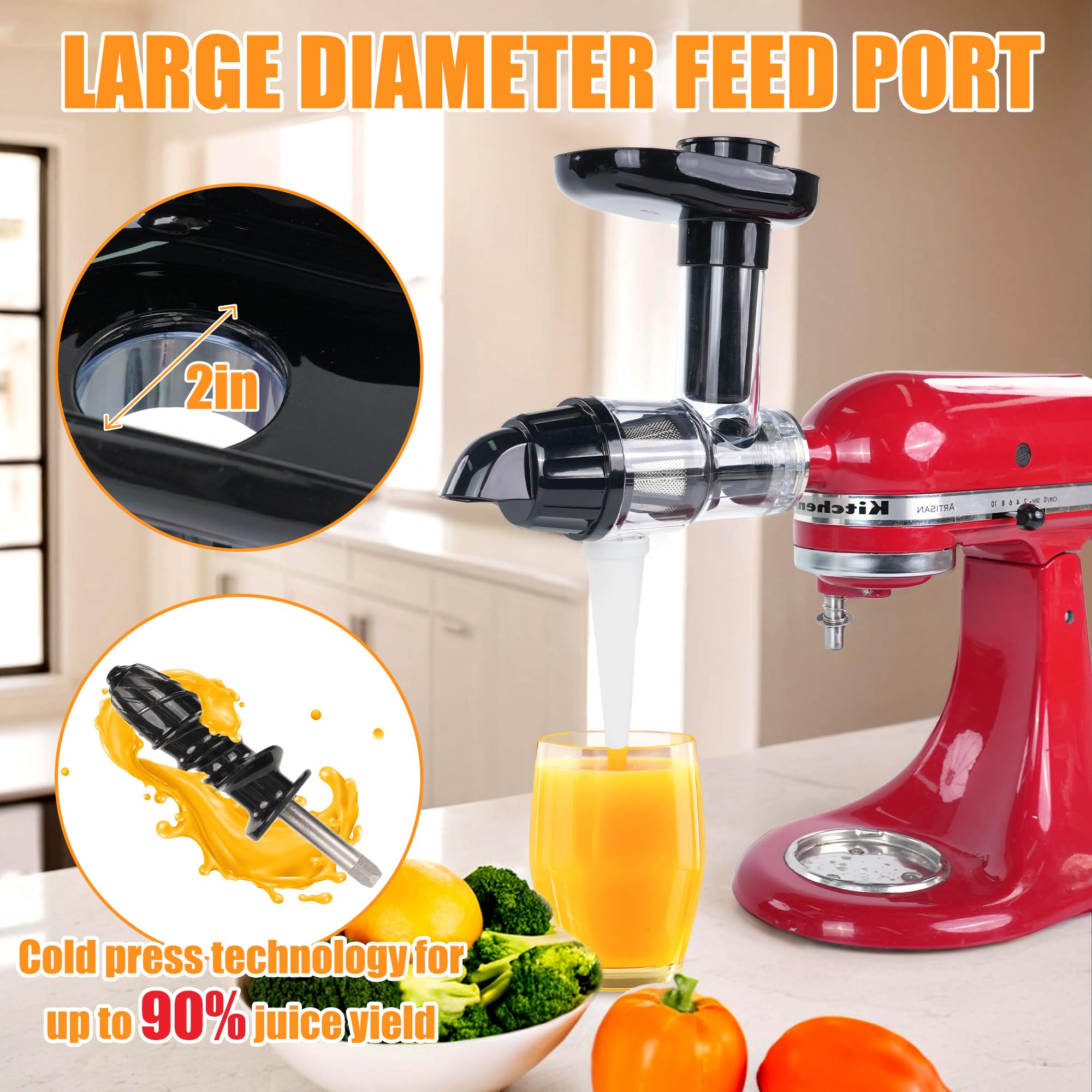 Accessoire pour Presse Agrumes Compatible Avec les Batteurs sur Socle Kitchen Aid, Accessoire pour Presse-Agrumes à Froid avec Brosse de Nettoyage