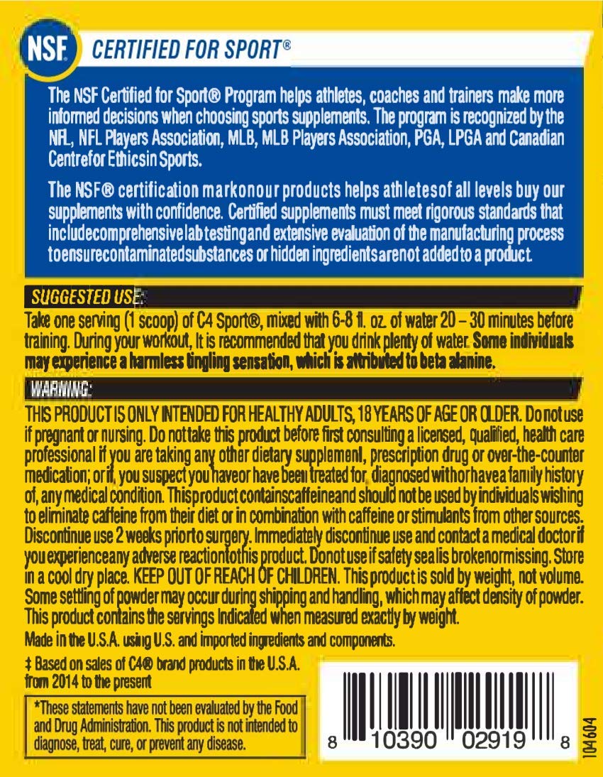 C4 Sport Pre Workout Powder Blue Raspberry Pre Workout Energy with 3g