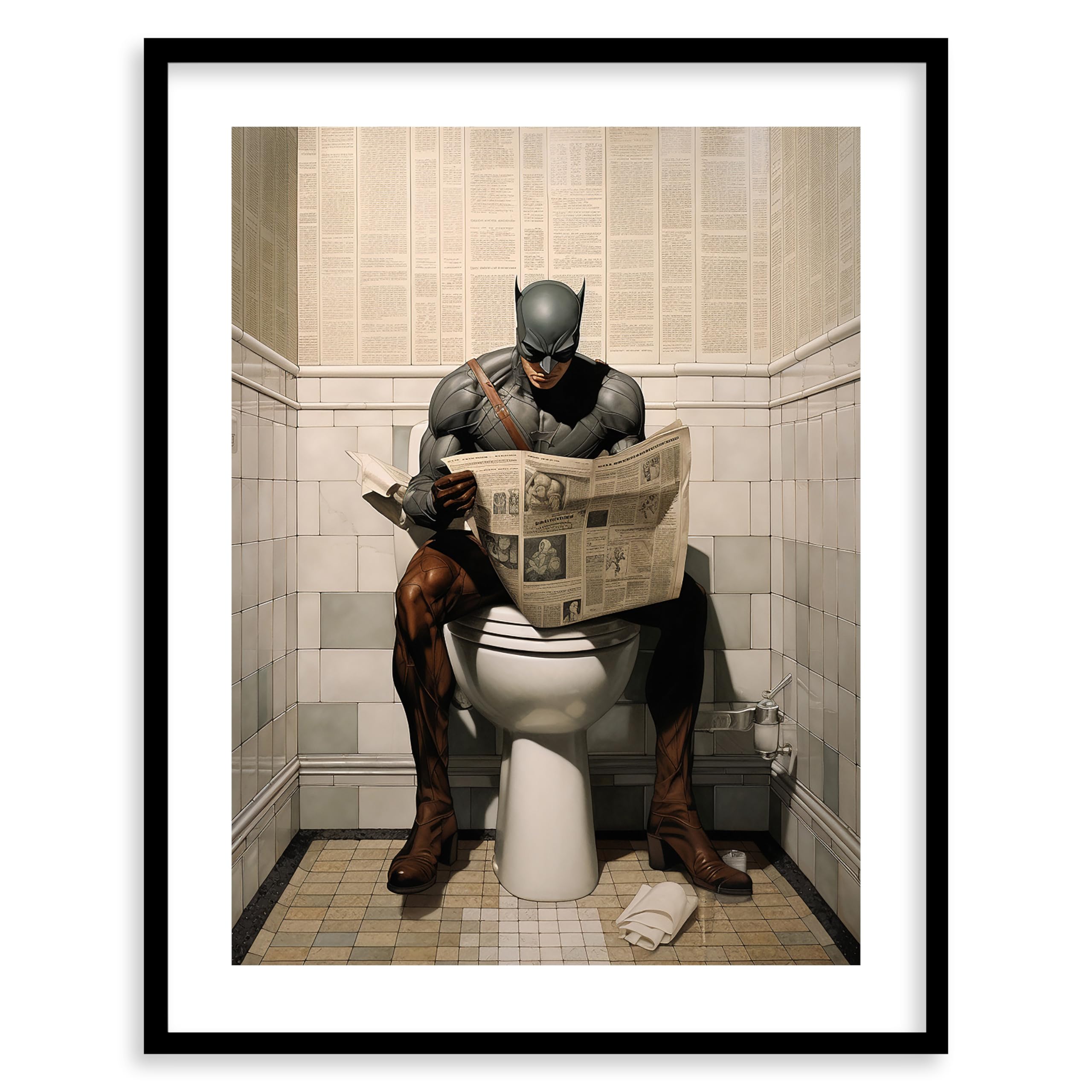 Superhero Bathroom Décor Art Print - Premium Giclee Fine Art Prints - Aesthetic Modern Vintage Painting Style Super Hero Bathroom Wall Art Print