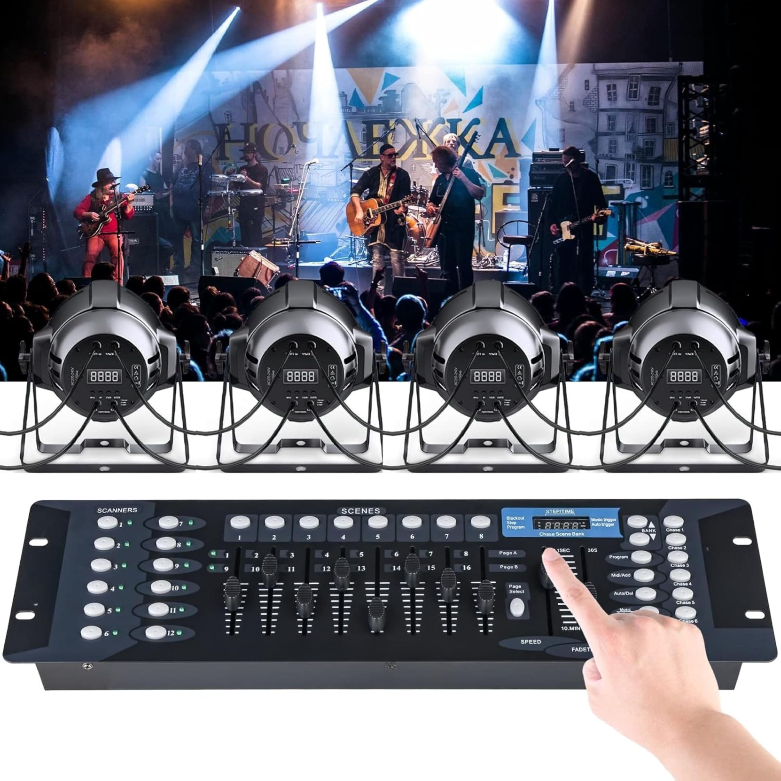 YASTA Centralina Controller Mixer DMX 512 192 Canali Console Luci Effetti Disco e Palco, Luci Professionali per DJ e Spettacoli Controllo Illuminazione Mixer DMX Effetti Luce Ideale per Teste Mobili