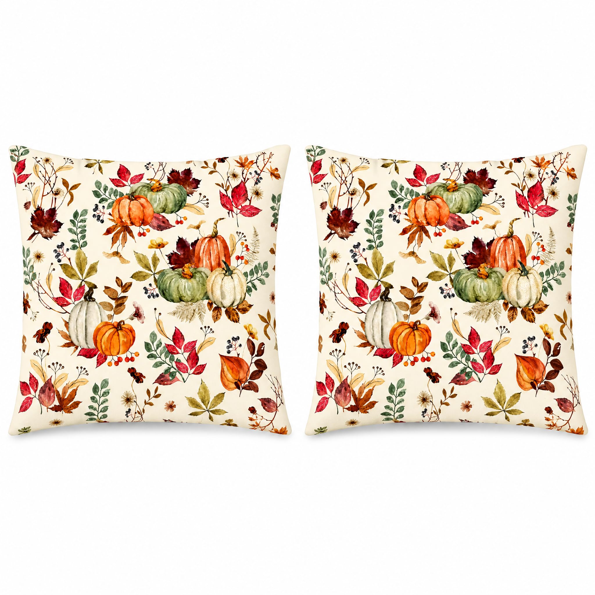 PVOODIRE Watercolour Pumpkin Floral Foliage 2 Pack 45x45cm Cushion Covers
