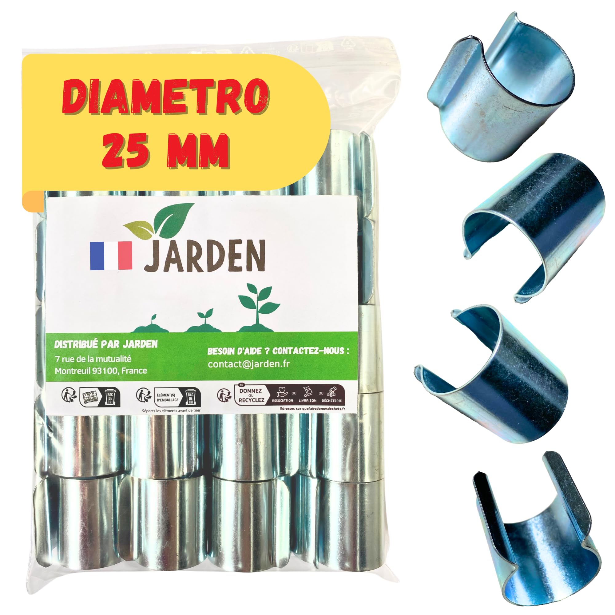 JARDEN® Set Di 40 Clip Diametro 25 mm Per Serra Da Giardino - Fissaggio In Metallo Zincato Per Serre Tunnel Con Tubi O Cerchi Da 25 mm - Accessorio Per Coperture Di Serre