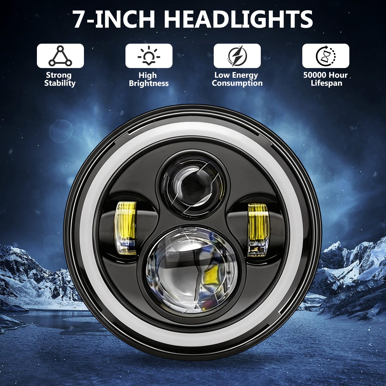 7 Zoll LED Motorrad Scheinwerfer DRL Weiß Blinker Bernstein Scheinwerfer | Scheinwerfer E-geprüft mit Abblendlicht Fernlicht Amber Halo Blinker, Tagfahrlicht Kompatibel mit Gängigen Motorradmodellen