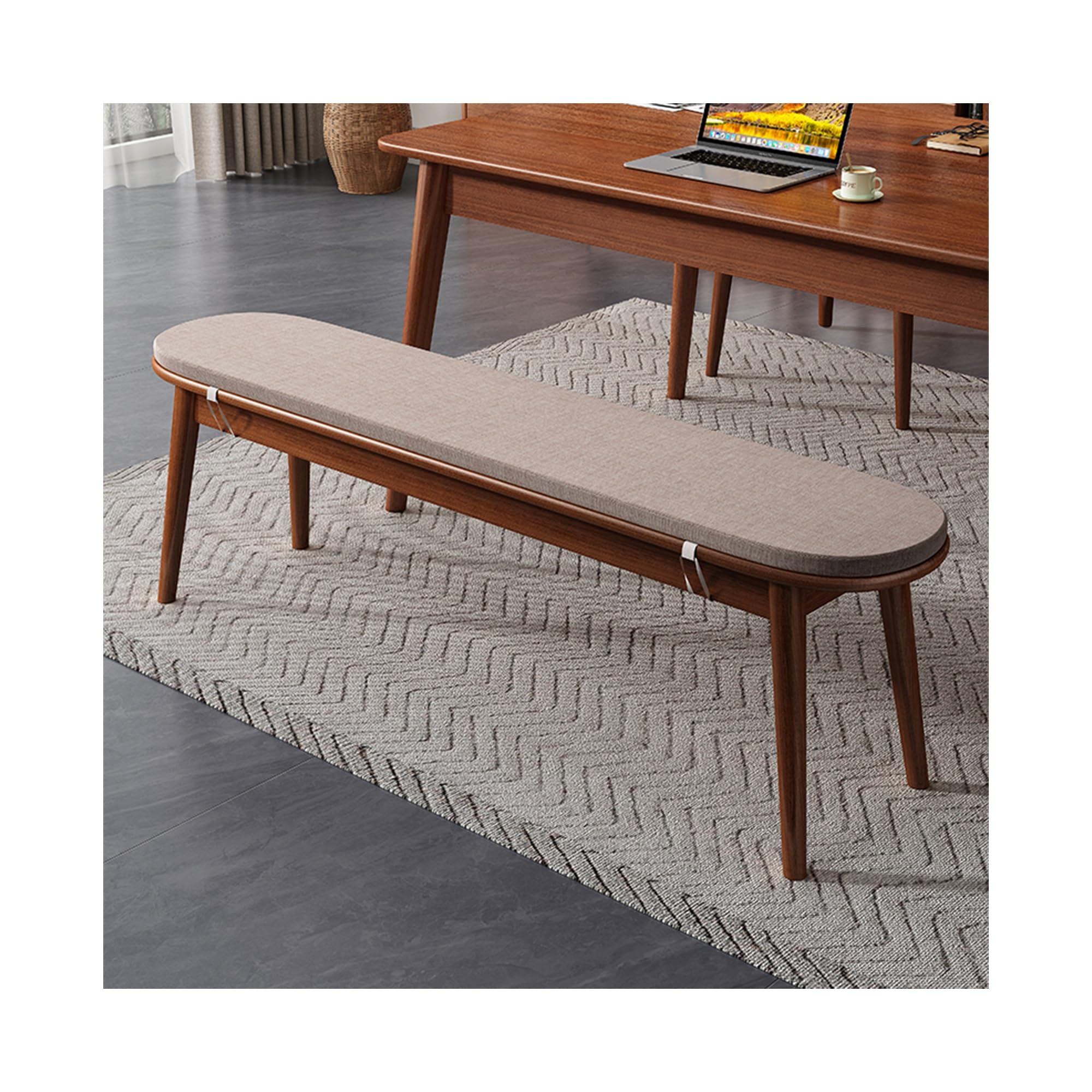 Banc en bois massif extra long d'intérieur haut de gamme à bords arrondis