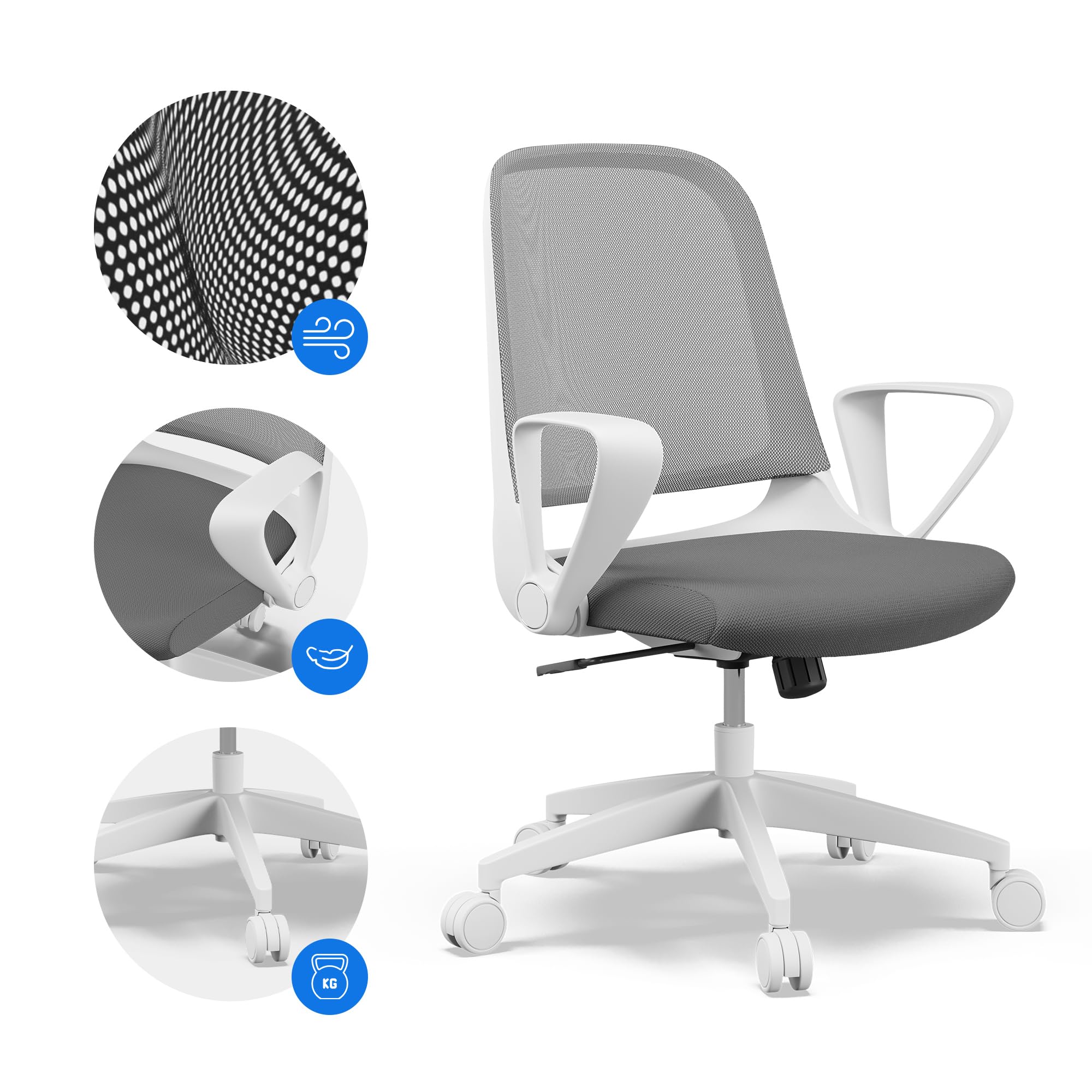 SENSE7 krzesło biurowe Sopty z funkcją przechylania, fotel biurowy z regulowanymi podłokietnikami, ergonomiczne krzesło komputerowe z oddychającą siatką, krzesło do biurka do 130 kg, z regulacją