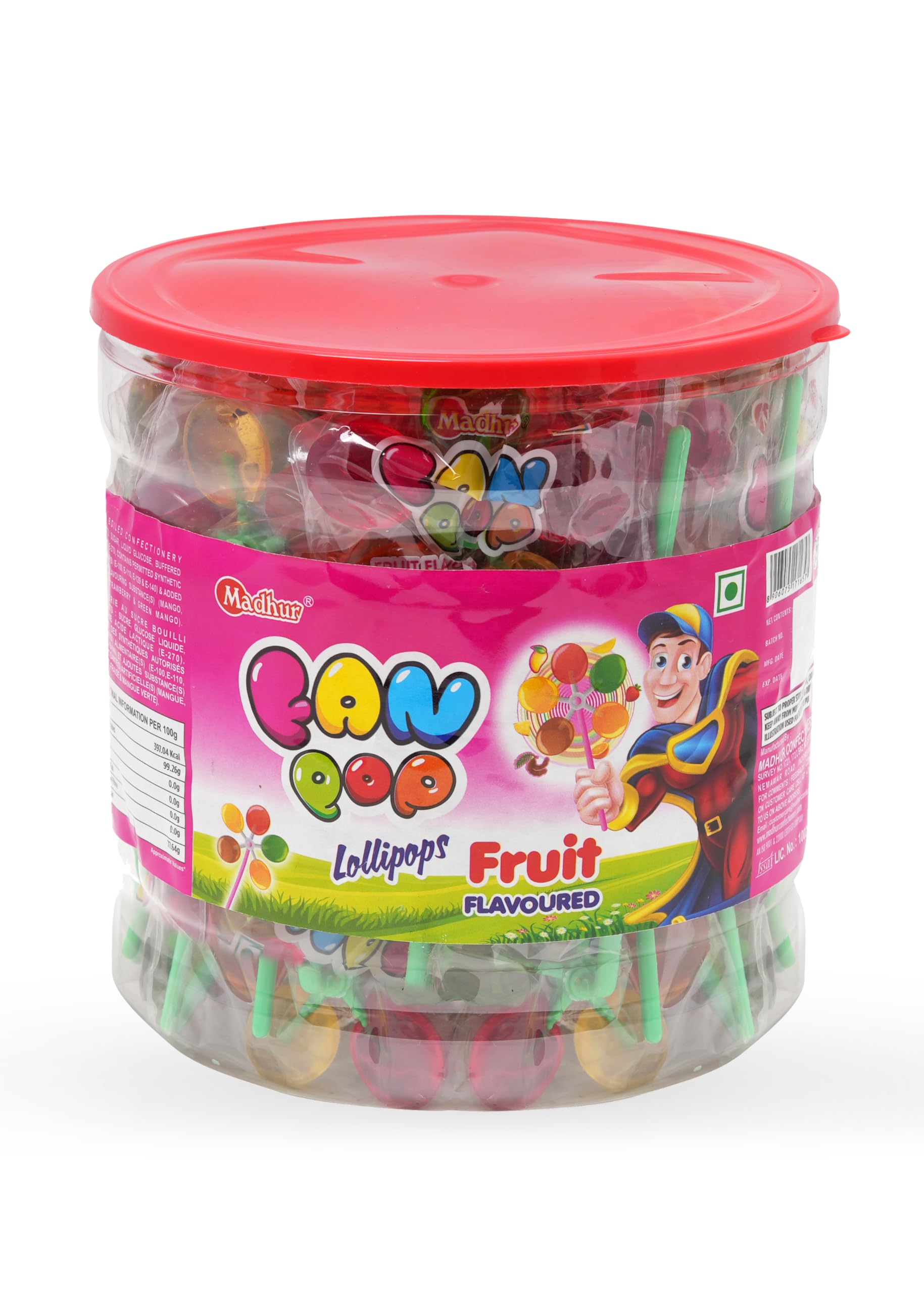 Madhur Fan Pop Lollipop Jar | 540g | Fun Lollipops for Birthday Parties & Yummy Sweet Treats
