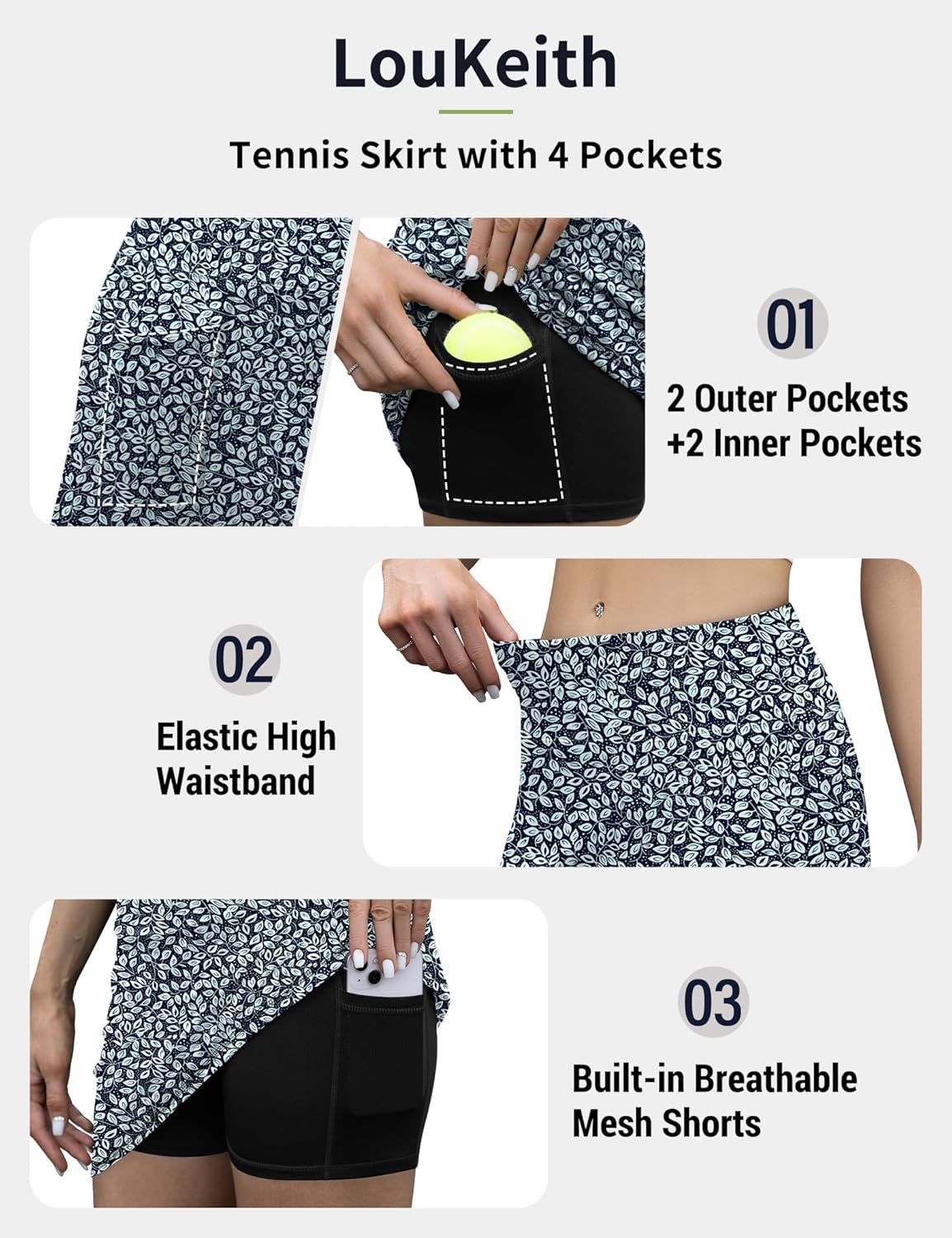 LouKeith Tennis Skirt with Shorts High Waisted Golf Skirts Dressy Casual Workout Athletic Skorts for Women with 4 Pockets - Image 5