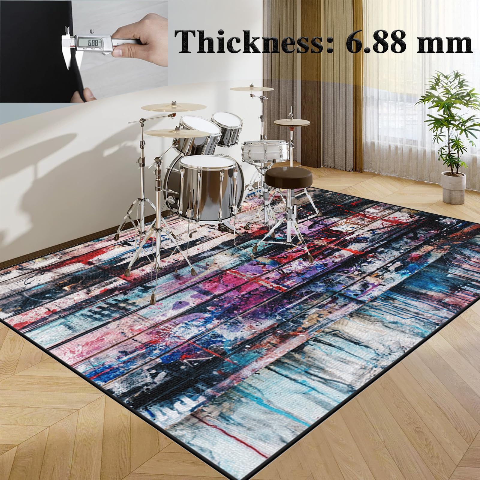 160 x 100 cm, dźwiękoszczelna mata perkusyjna, dywan, antypoślizgowy, do elektronicznego zestawu perkusyjnego, profesjonalna mata podłogowa, prostokątna podkładka do werbla basowego i innych