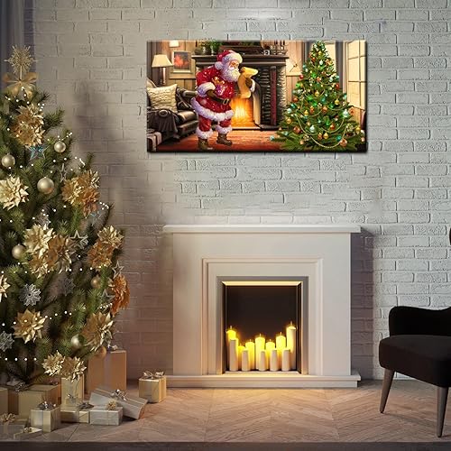 Miniatura 4 de BANHUA1 Lienzo decorativo de pared de Navidad para decoración del hogar, decoración de pared de Navidad, escena de invierno con árbol de Navidad y