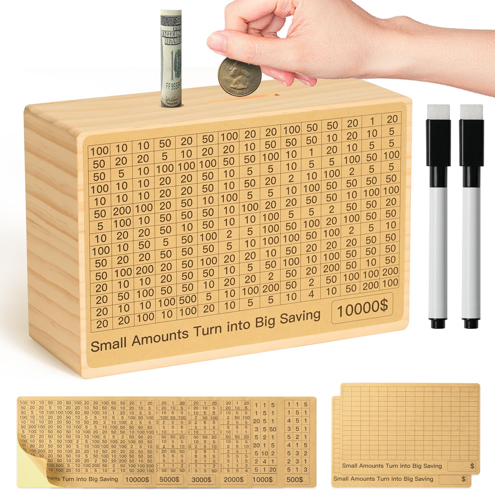 Bemaystar Money-Savings-Box:Cash Savings Box with $10000 $5000 $4000 $3000 $2000 $1000 $800 $500 Challenge Target, Piggy-Bank for Adults Kids