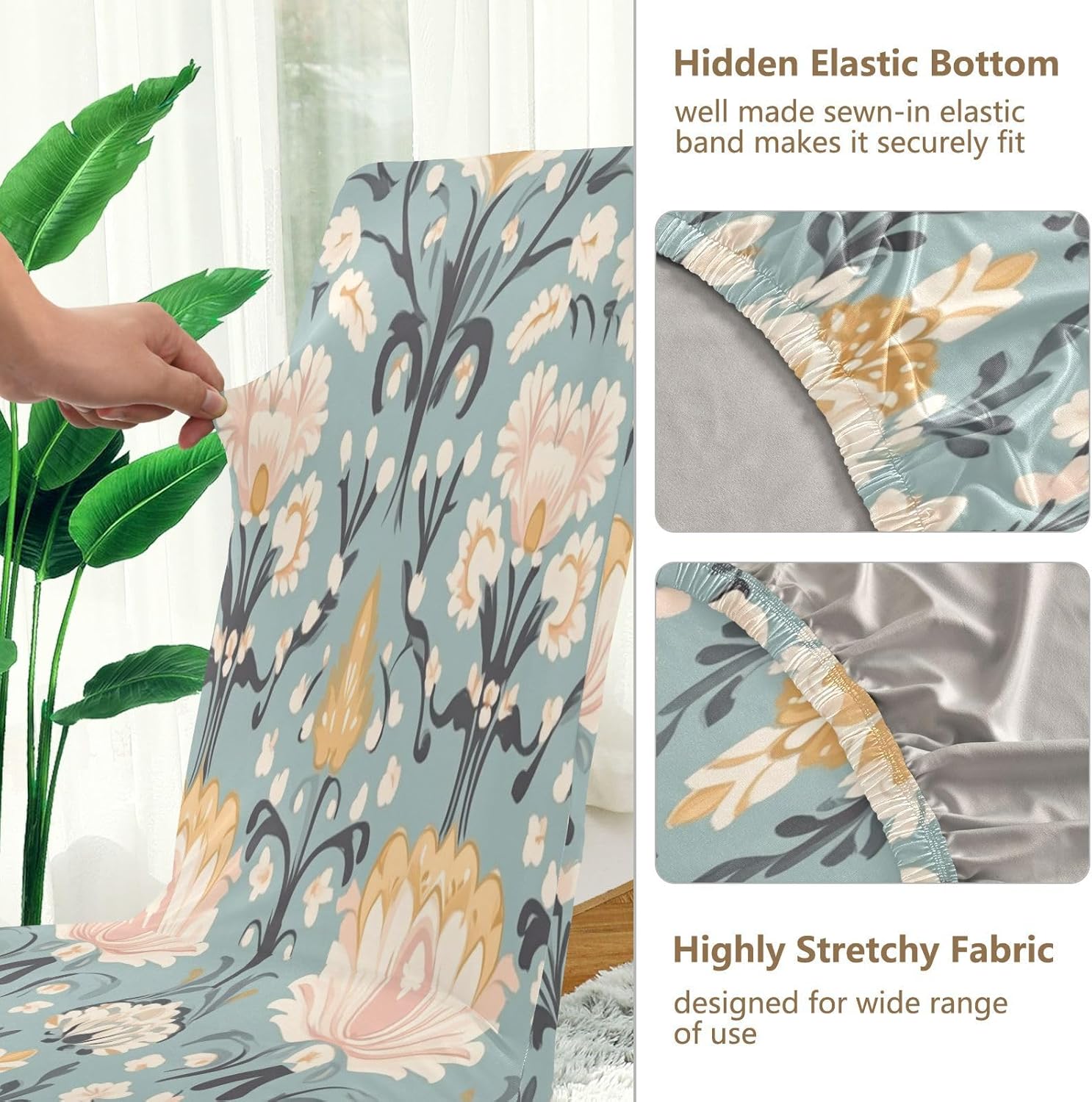ALAZA Chair Covers for Dining Room, Indian Floral Pattern Stretch Chair Cover Sets Chair Protector Removable Washable for Ktichen Restaurant Hotel