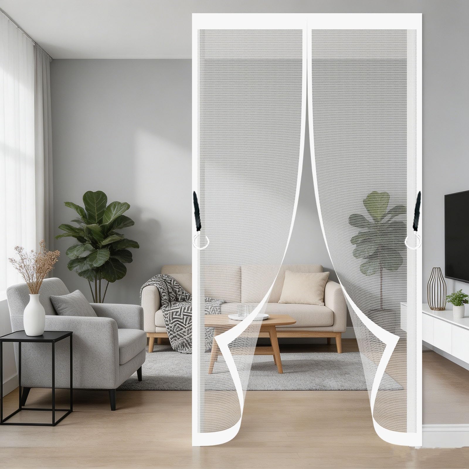 Magnetic Fly Screen Door 138 x 140 cm Frame Hook & Loop Keep Bugs Out Lets Fresh Air in No Gap Door Screens Nets for Patio Doors Balcony Sliding, White