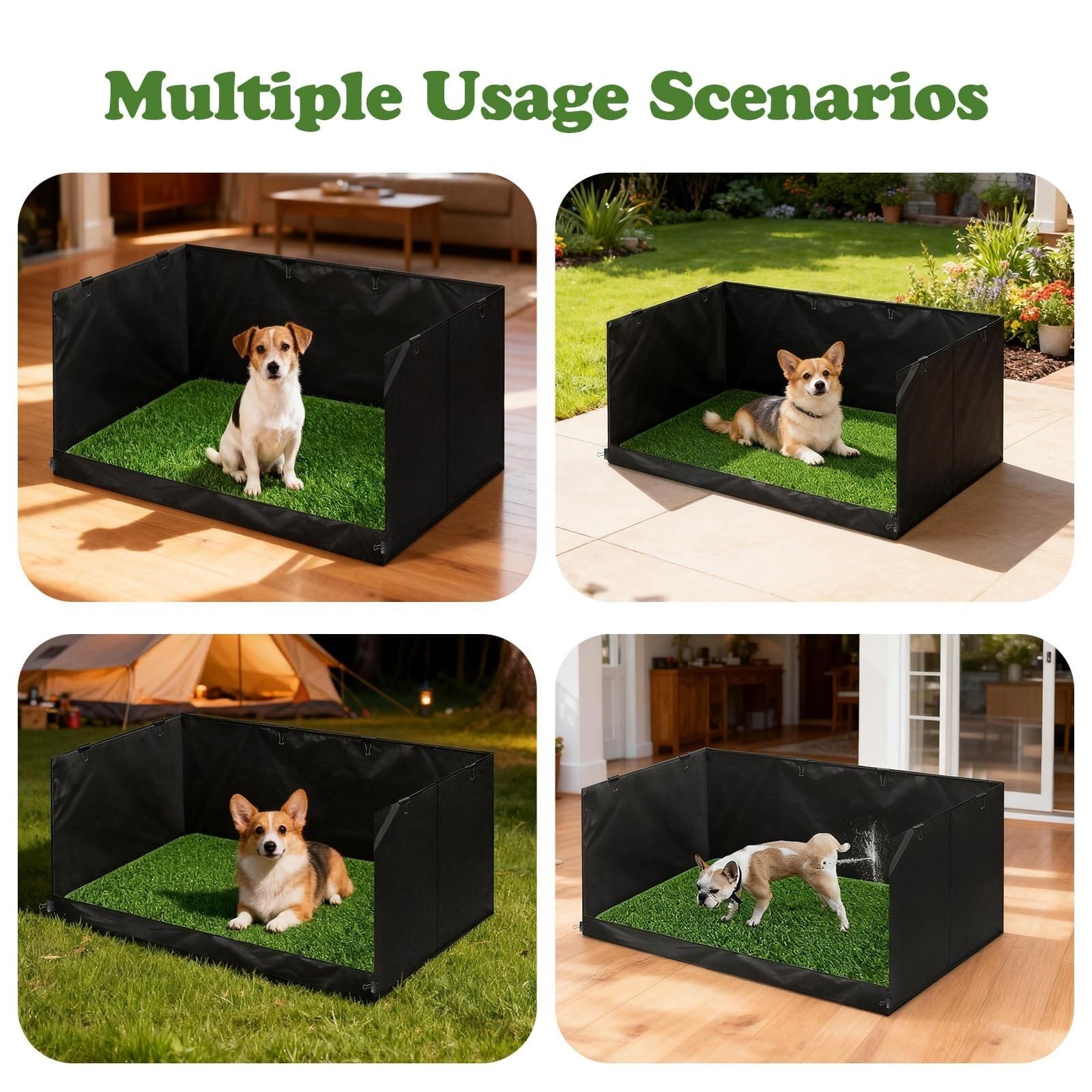 High Walls - Vasino per cani con erba artificiale, pieghevole, per interni, 40 x 60 x 90 cm, con fodera impermeabile, per cuccioli di piccola e media taglia (nero, 80 x 60 x 40 cm)