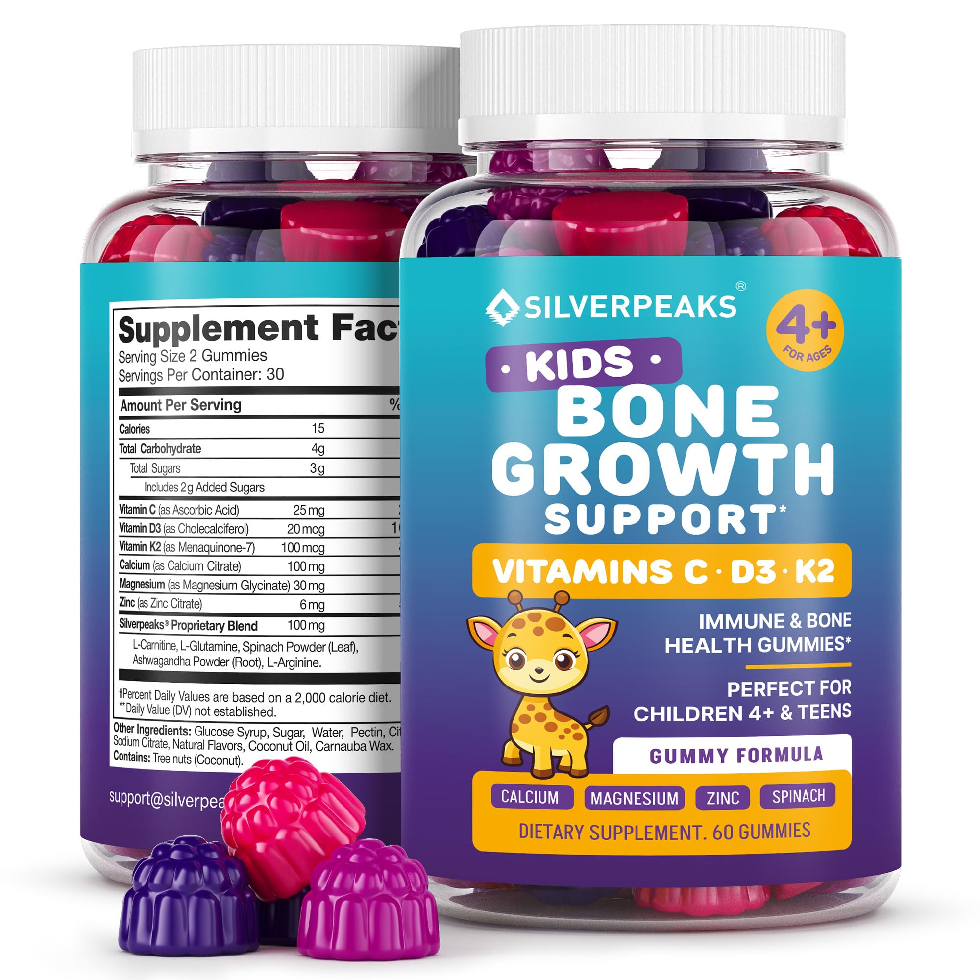 SILVERPEAKS Bone & Natural Growth Support Gummies for Kids & Teens - 60 pcs