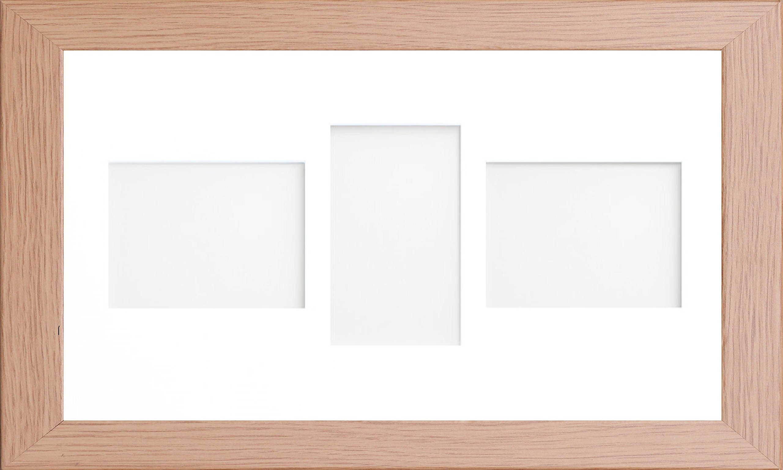 Online2home White Oak Multi Aperture Collage Picture Photo Frame With & Ivory Mount And Choice Of Mount Designs (, 20X10 For 6X4 X3 Lpl)
