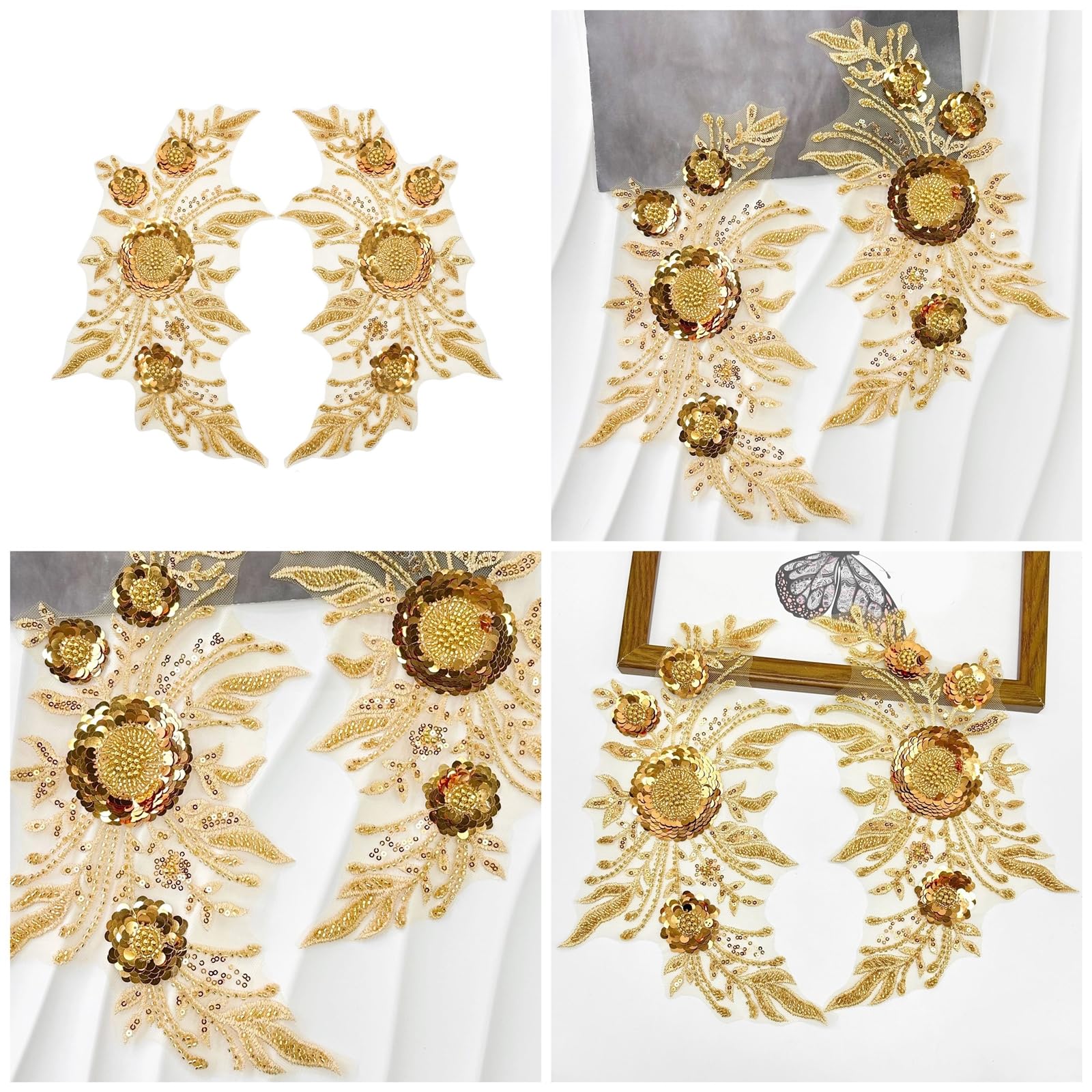 1pair Stylish Embroidered Sequins Patches Elegant Embellishments Patches for Easy Application