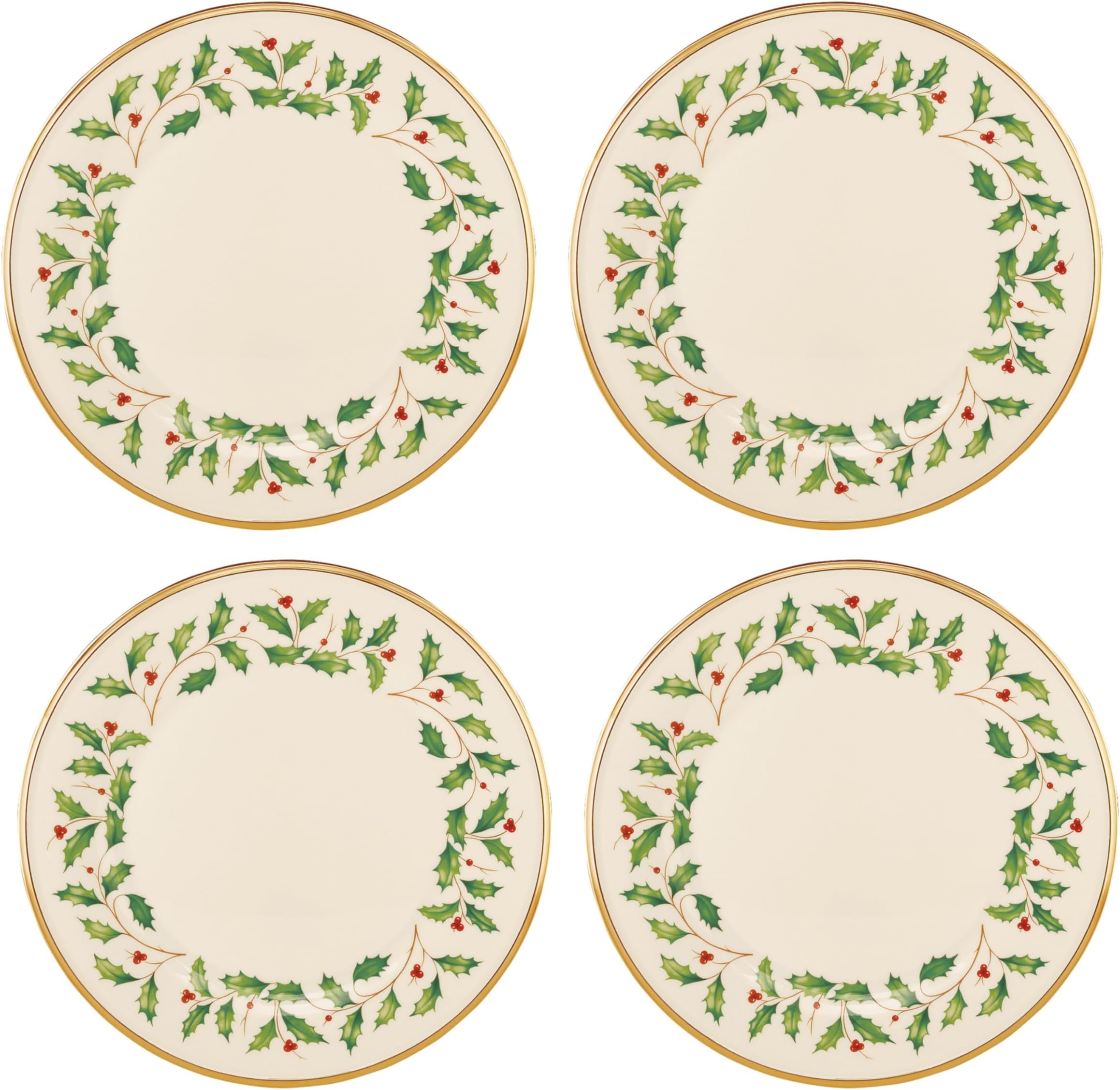 897080 Holiday Dinnerware Dinner Plates, Set of 4, Red & Green, Christmas, Hosting