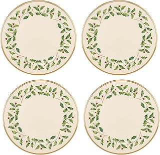 Lenox 897080 Holiday Dinnerware Dinner Plates, Set of 4, Red & Green, Christmas, Hosting