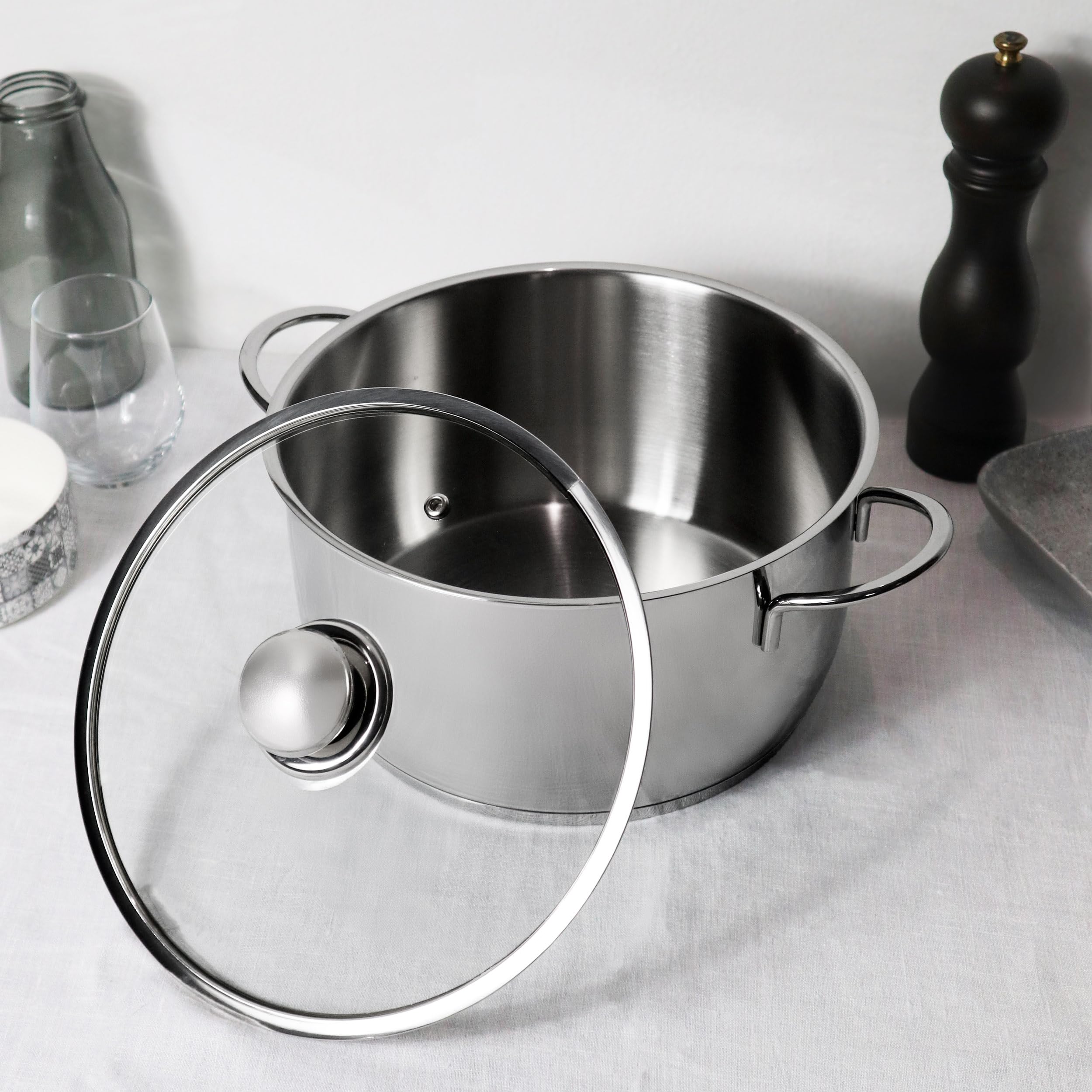 Prima Collection, Pentola in Acciaio Inox 18/10 Serie First Prima Collection, Fondo a 3 Strati, Adatto a Tutti i Tipi di Cottura Compresa l'Induzione, Diametro 24 cm