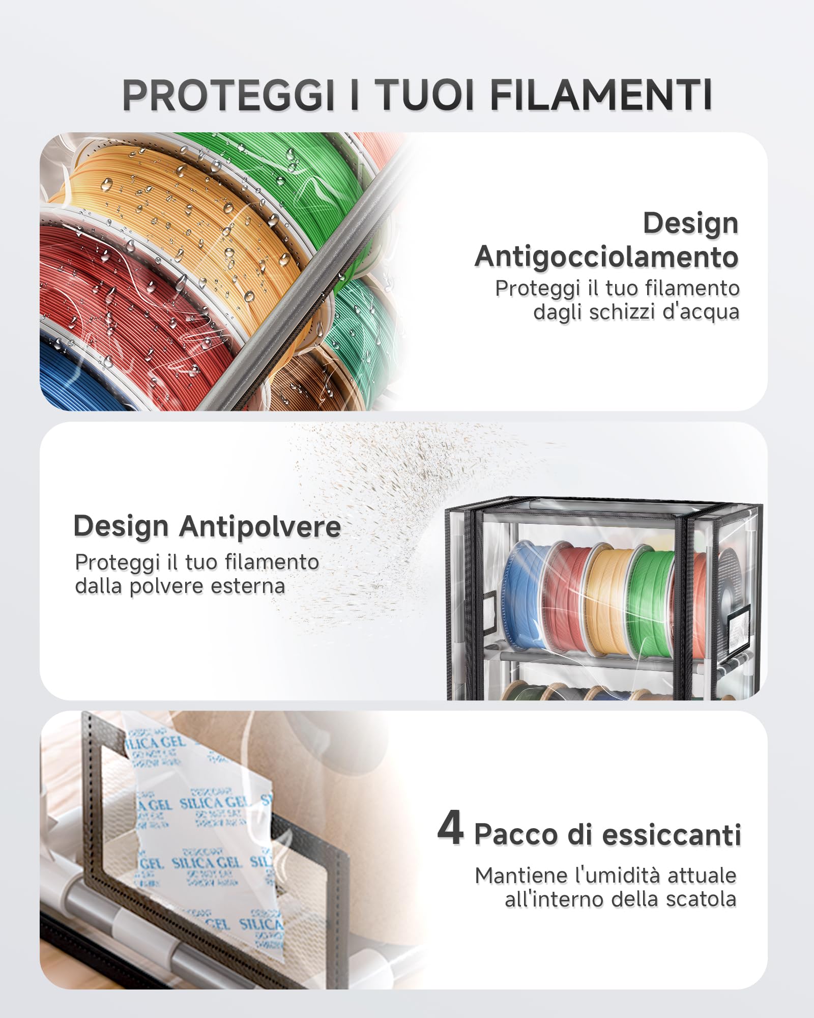 YOOPAI Scatola Portafilamenti per Stampanti 3D, 2 Ripiani in Metallo con Coperchio Trasparente & Essiccante – Per 12 Bobine (PLA, ABS, PETG, TPU), Design a Tenuta, Compatta per Officina e Casa