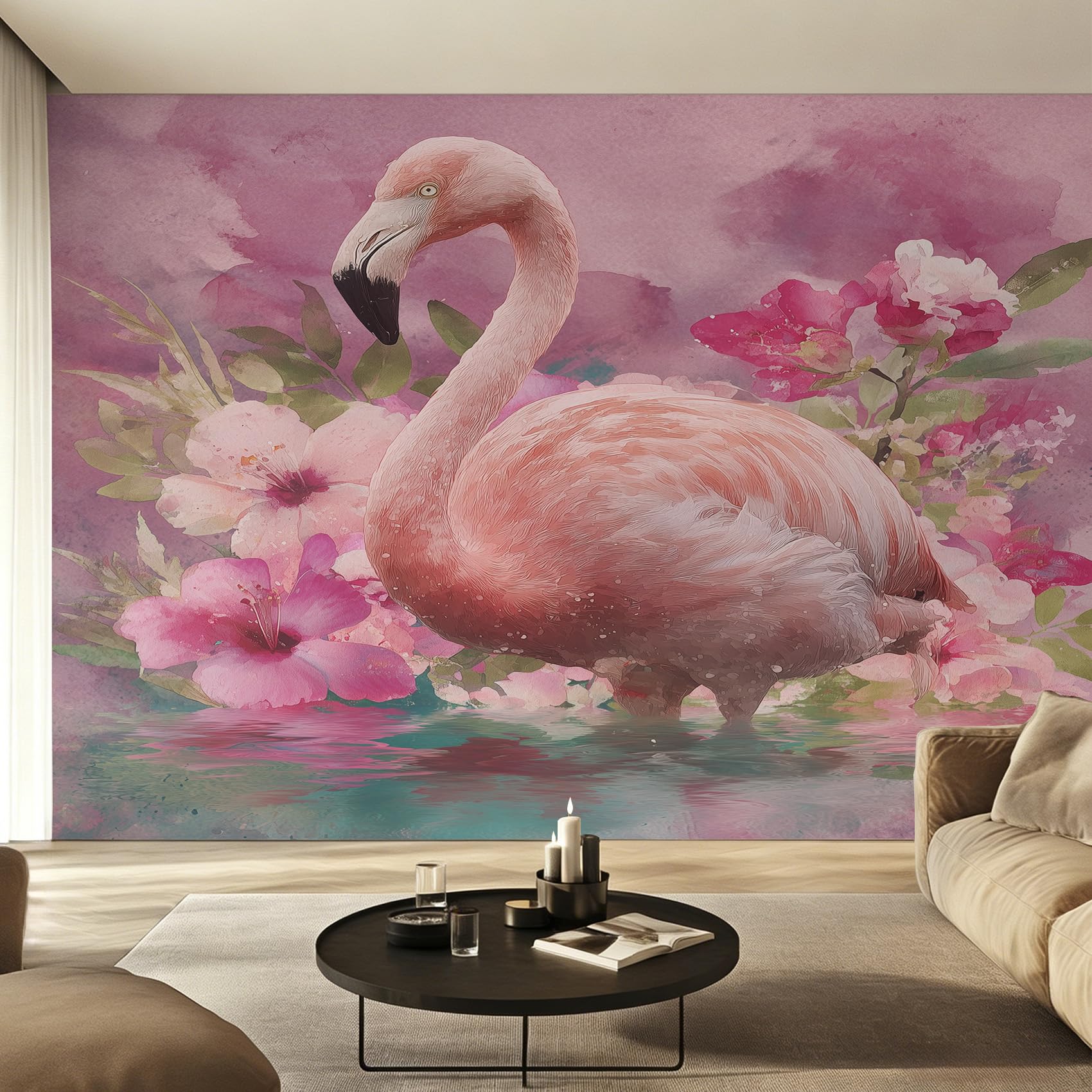 Papier Peint Flamant Rose Oiseau Tropical Fresque Murale Salon 366 x 254 cm