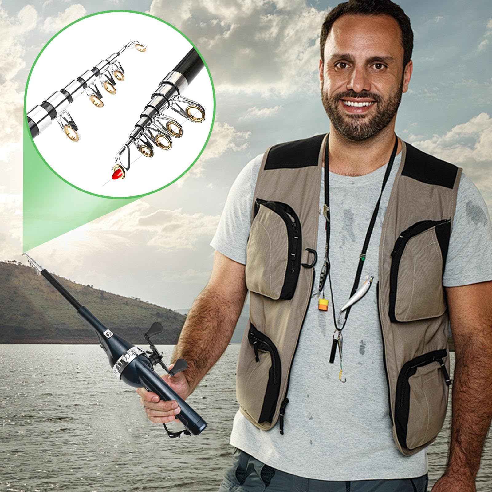 Equipo de pesca telescópica con aparejos y accesorios diversos