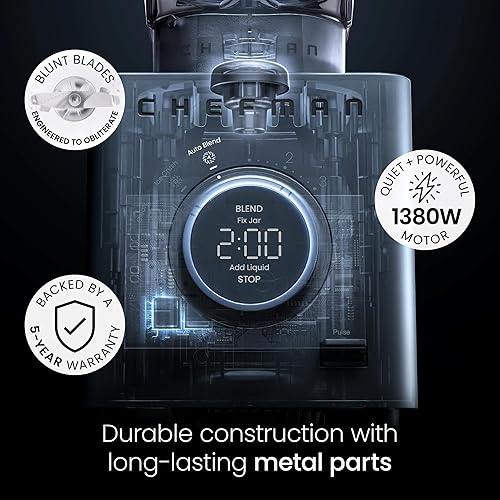 Miniatura 4 de Chefman Obliterator - Batidora de encimera de 48 onzas para batidos, motor de 1380 W para triturar hielo, nueces y frutas congeladas con hoja de