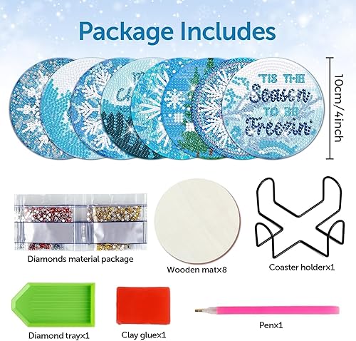 Miniatura 9 de 8 piezas de posavasos de elefante con diamantes con soporte, posavasos de arte de elefante con bases de corcho para adultos, suministros de kits de