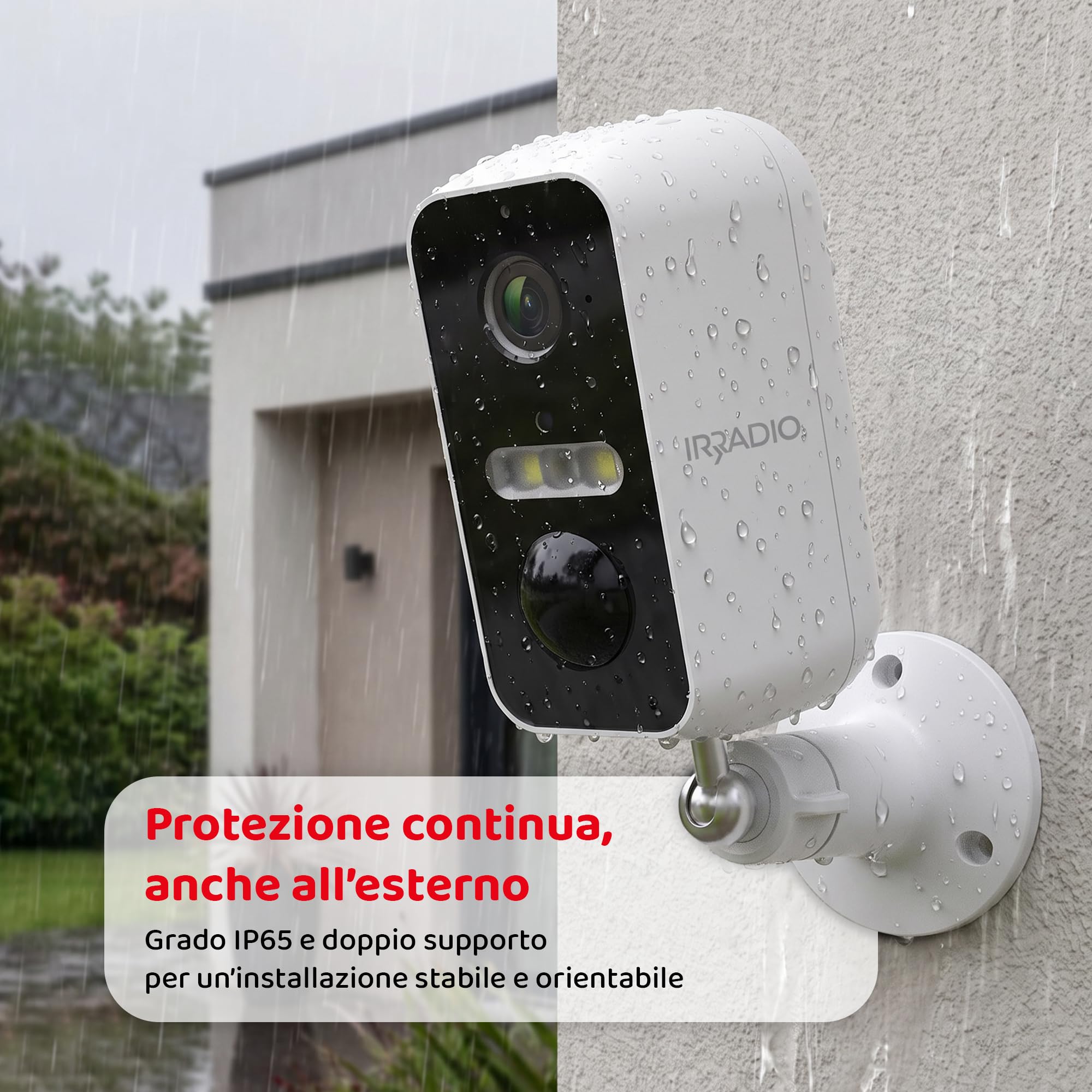 IRRADIO | Telecamera WiFi da Esterno e Interno a Batteria, 3MP, Telecamera di Sicurezza Smart WiFi con Sensore PIR e AI Rilevamento Umano, Visione Notturna, Compatibile Alexa e Google Home
