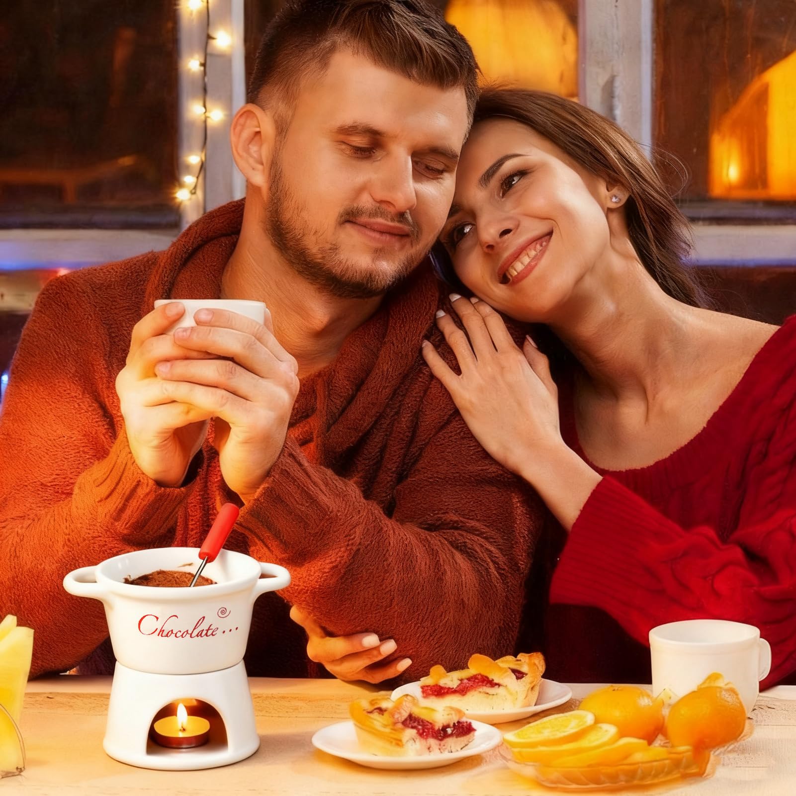 per Fondue al Cioccolato Pentola Ceramica Scaldaburro Forchetta Formaggio