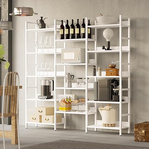 Miniatura 21 de IRONCK Librerías y estanterías de triple ancho de 5 niveles industrial con deflectores Estantería grande Etagere con marco de metal para sala de